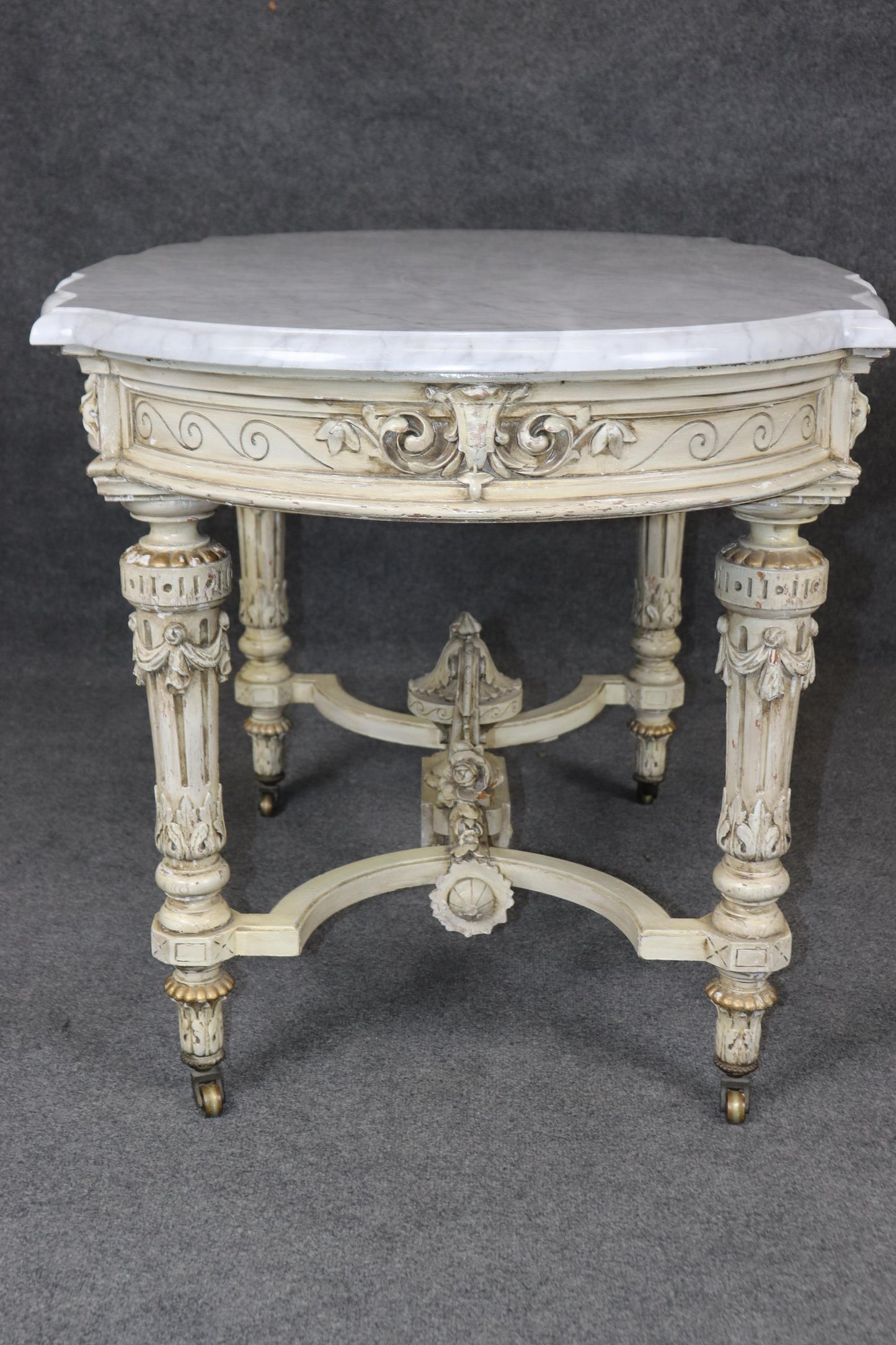 Napoleonic Style Creme Painted Marble Top Center Table Sevres Style Placques