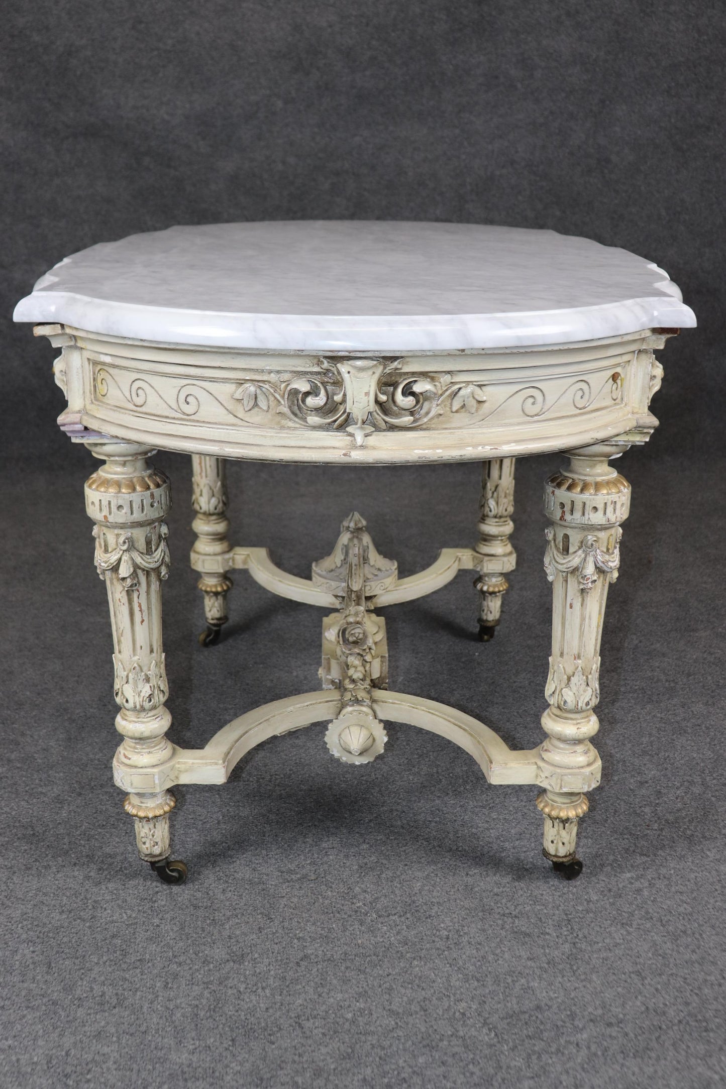 Napoleonic Style Creme Painted Marble Top Center Table Sevres Style Placques