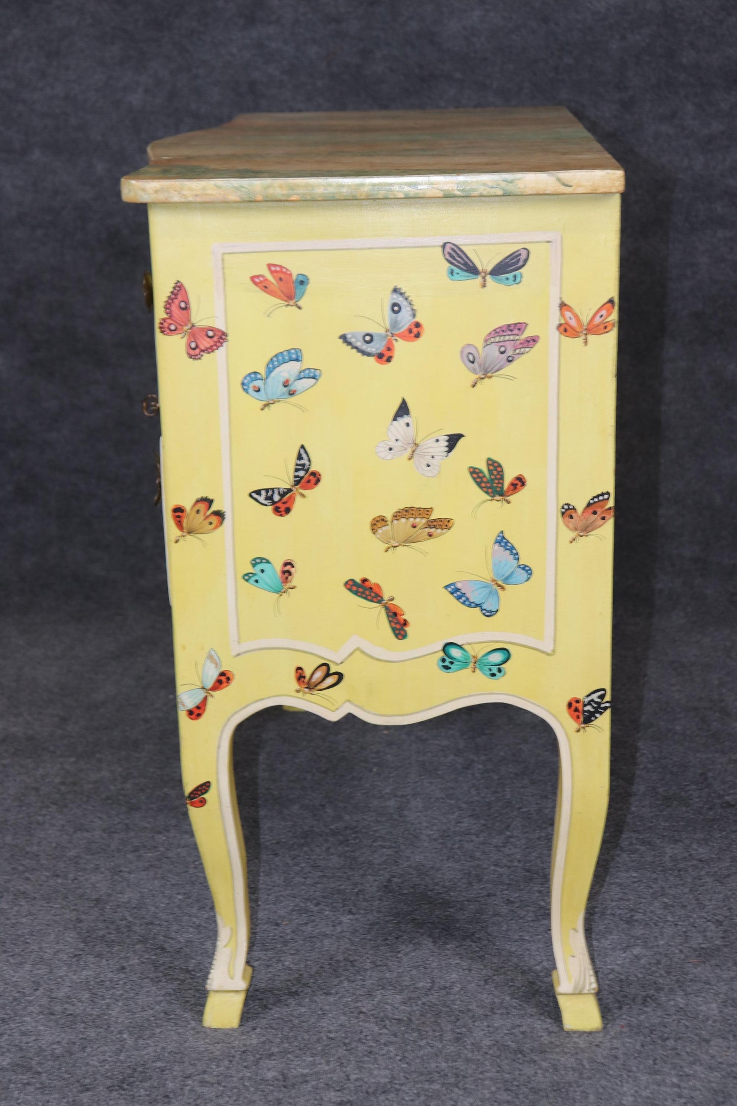 Charming Butterfly Paint Decorated French Louis XV Style Commode