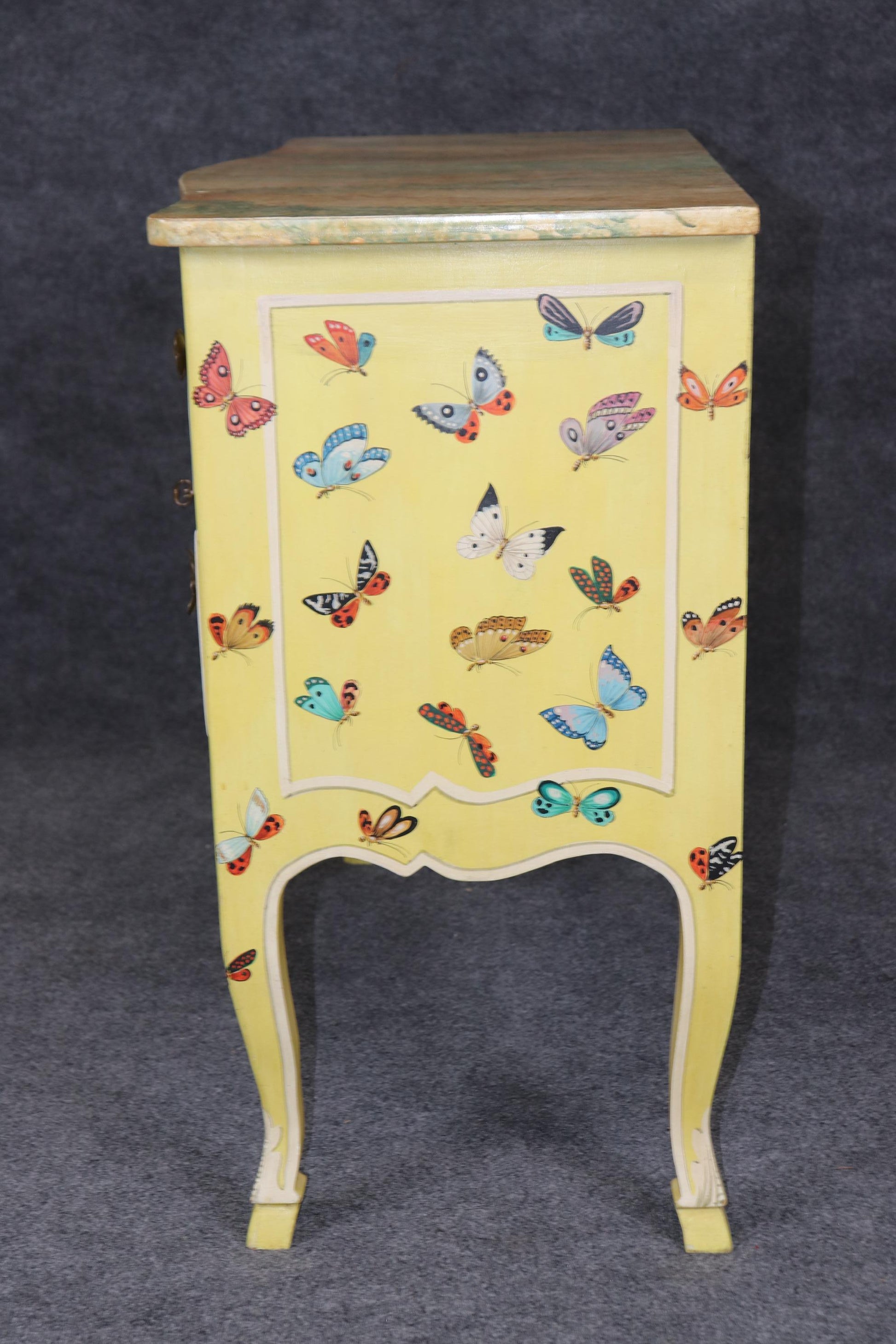 Charming Butterfly Paint Decorated French Louis XV Style Commode