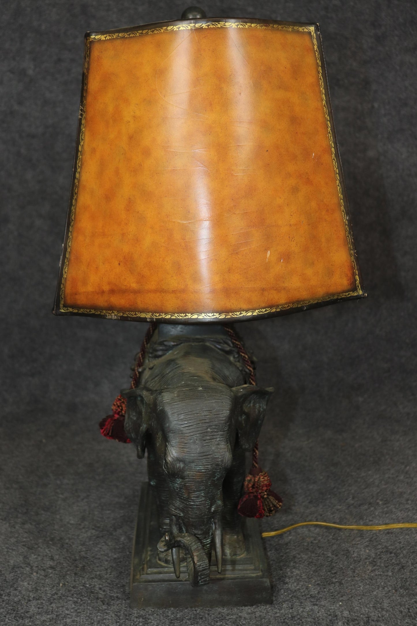 Maitland Smith Cast Bronze Elephant Lamp with Leather Shade