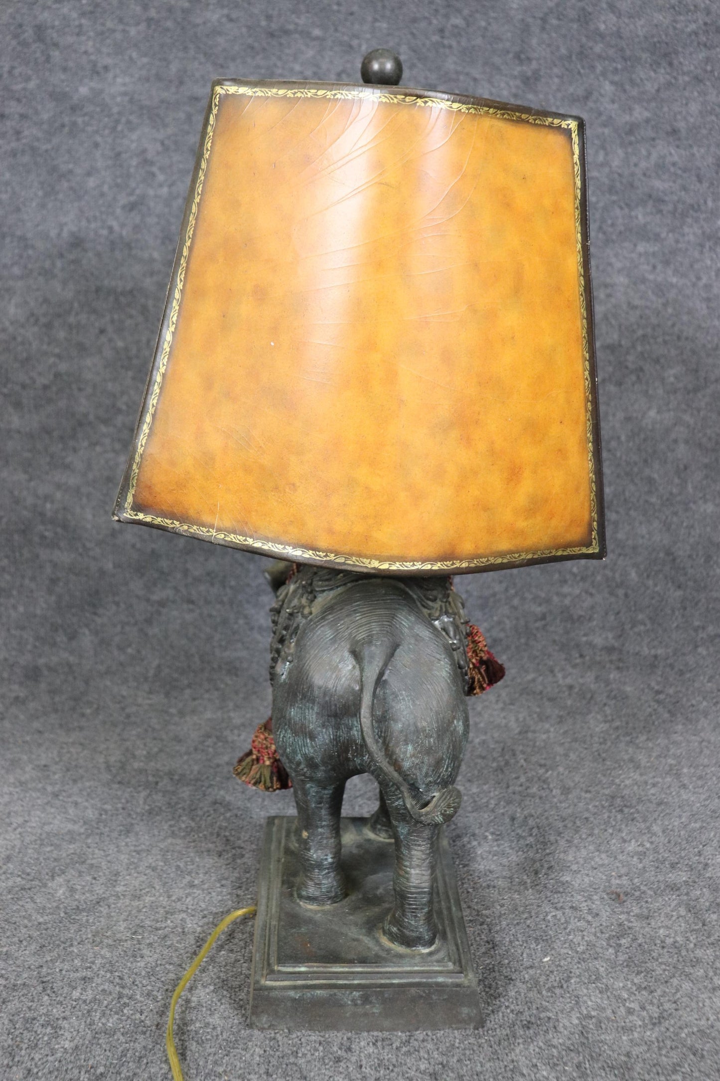 Maitland Smith Cast Bronze Elephant Lamp with Leather Shade