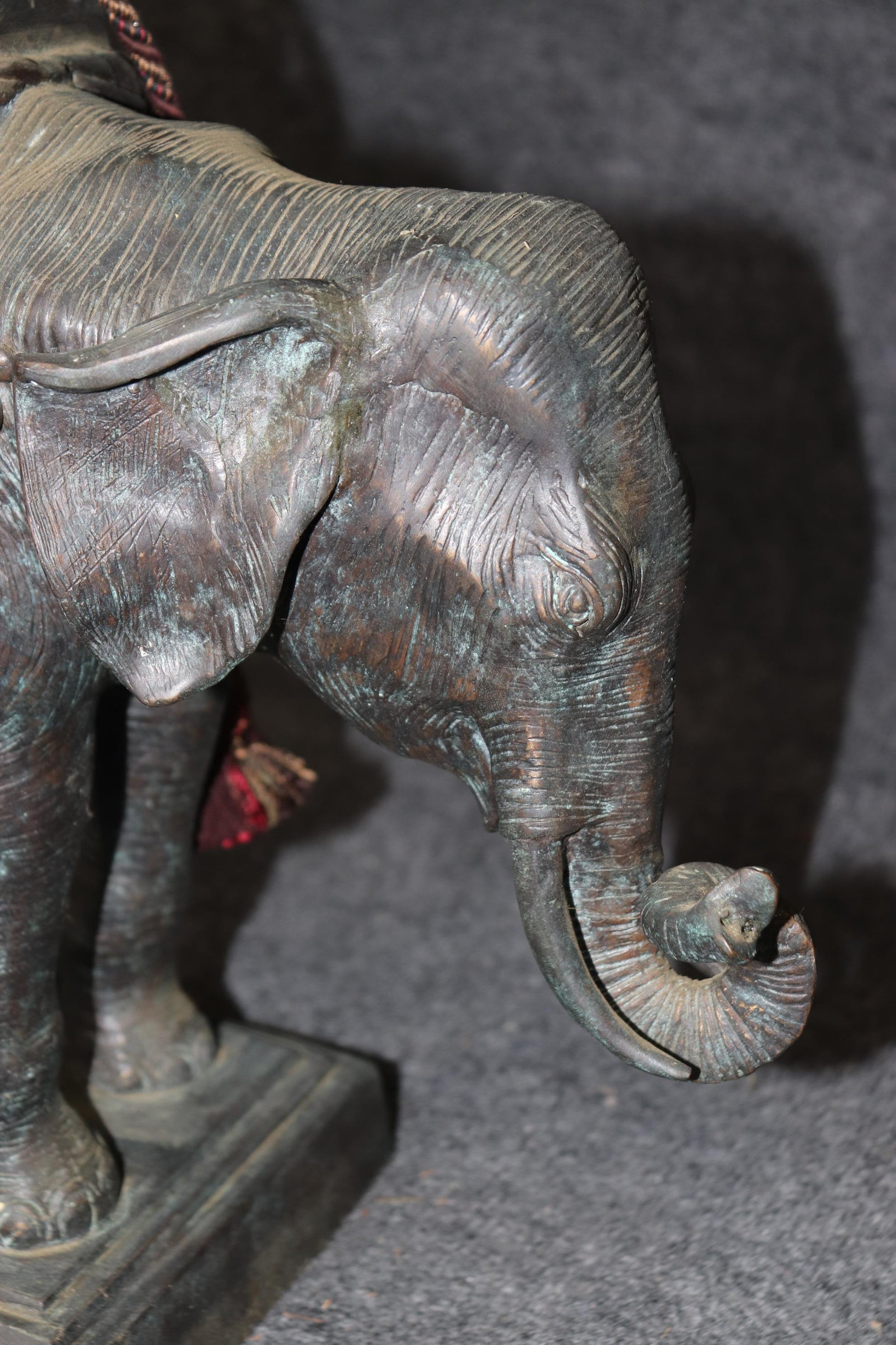 Maitland Smith Cast Bronze Elephant Lamp with Leather Shade