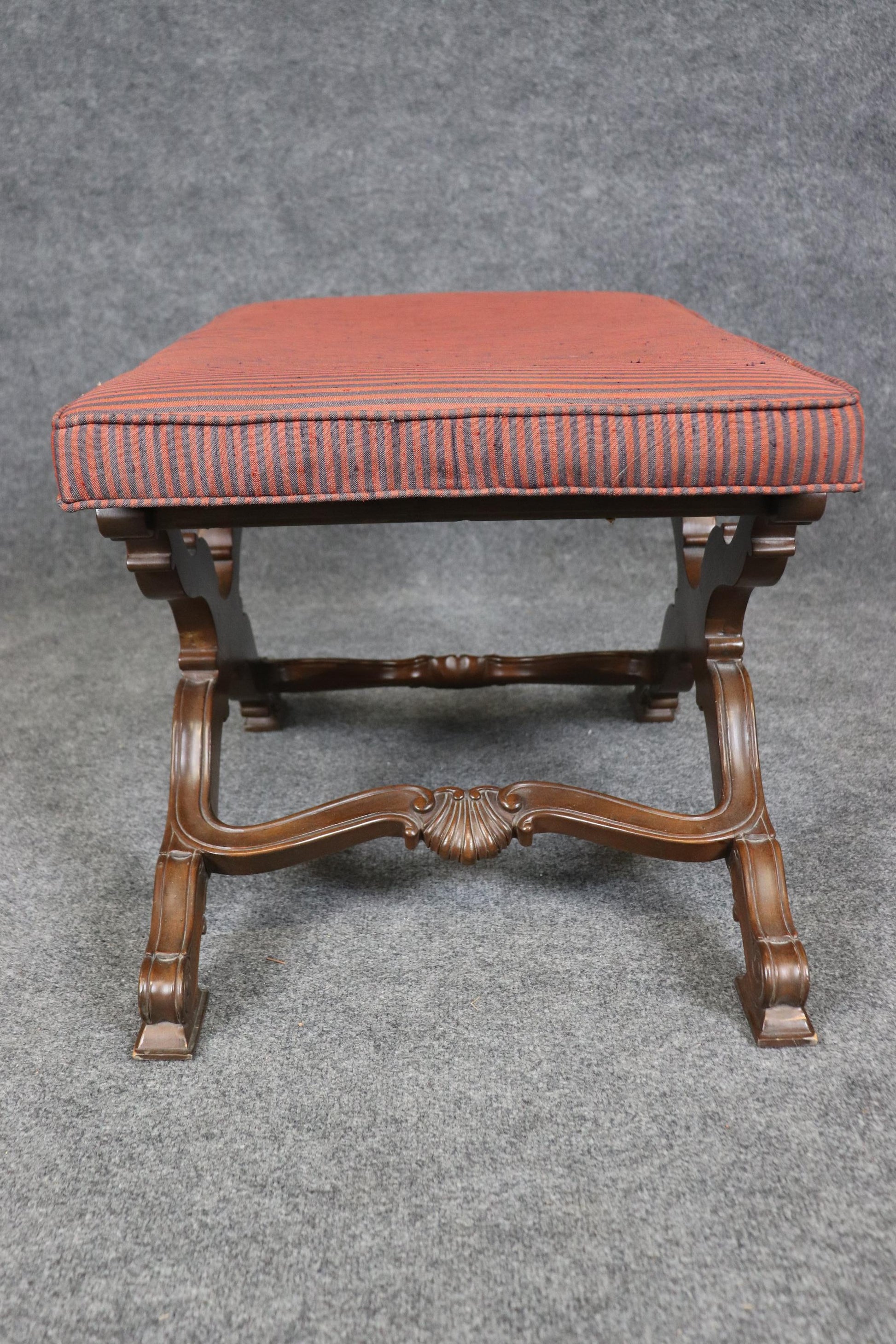 Fine Quality Baker Furniture Carved French Regency X Form Carved Walnut Bench