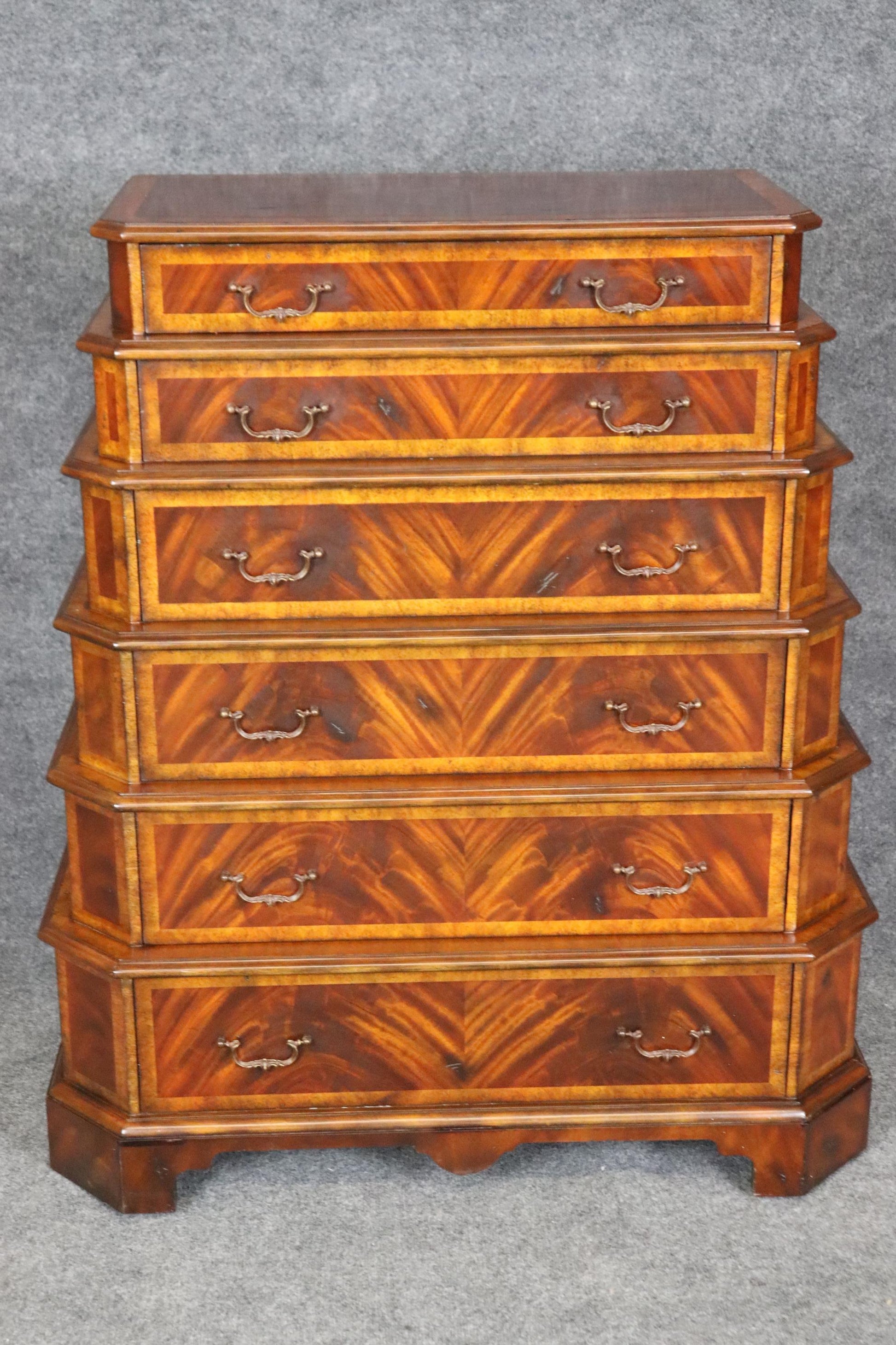 Fantastic George III Style Stacked Banded Mahogany Tall Dresser