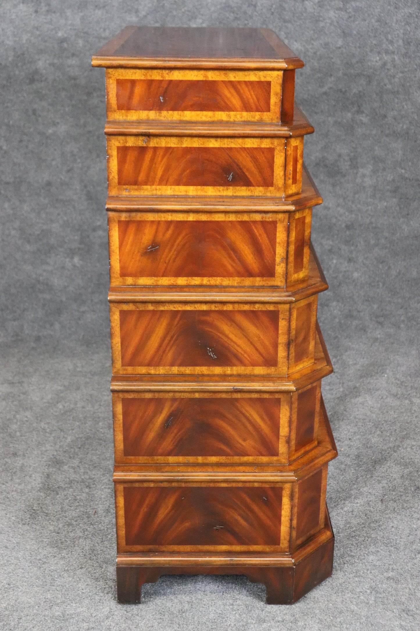 Fantastic George III Style Stacked Banded Mahogany Tall Dresser