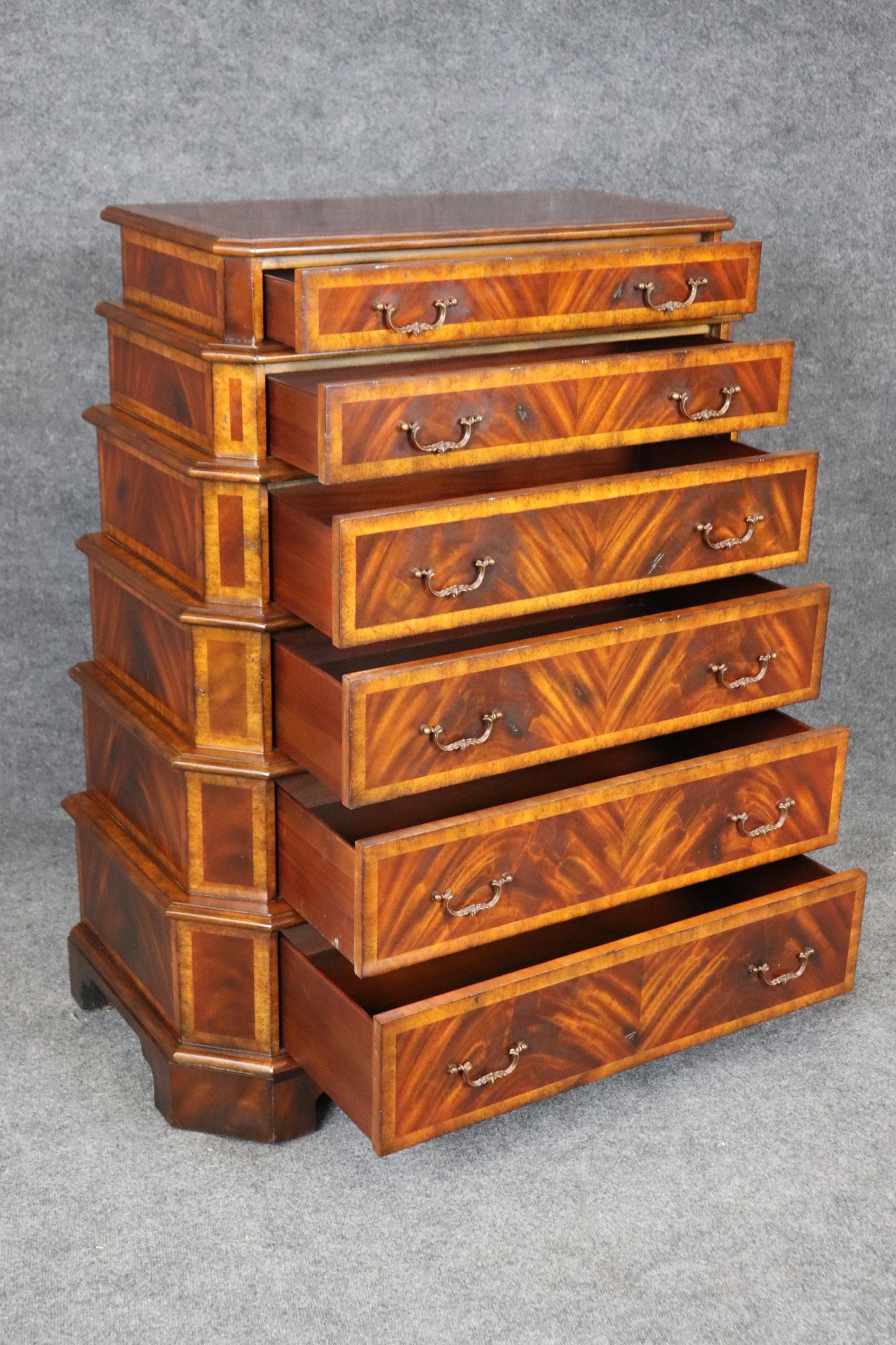 Fantastic George III Style Stacked Banded Mahogany Tall Dresser