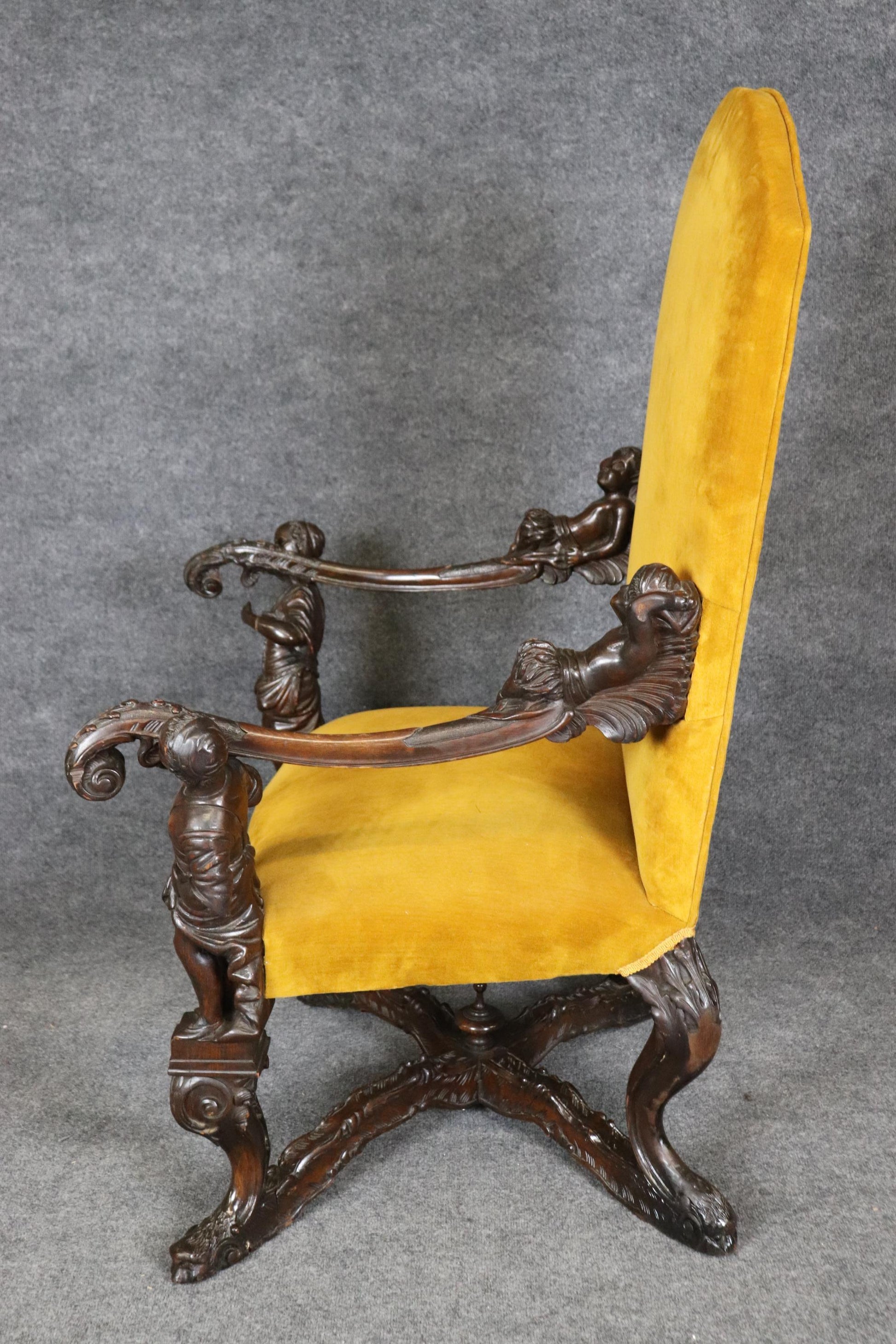 Antique 1920s era Figural Carved Mahogany Throne Chair Manner Andrea Brustolon