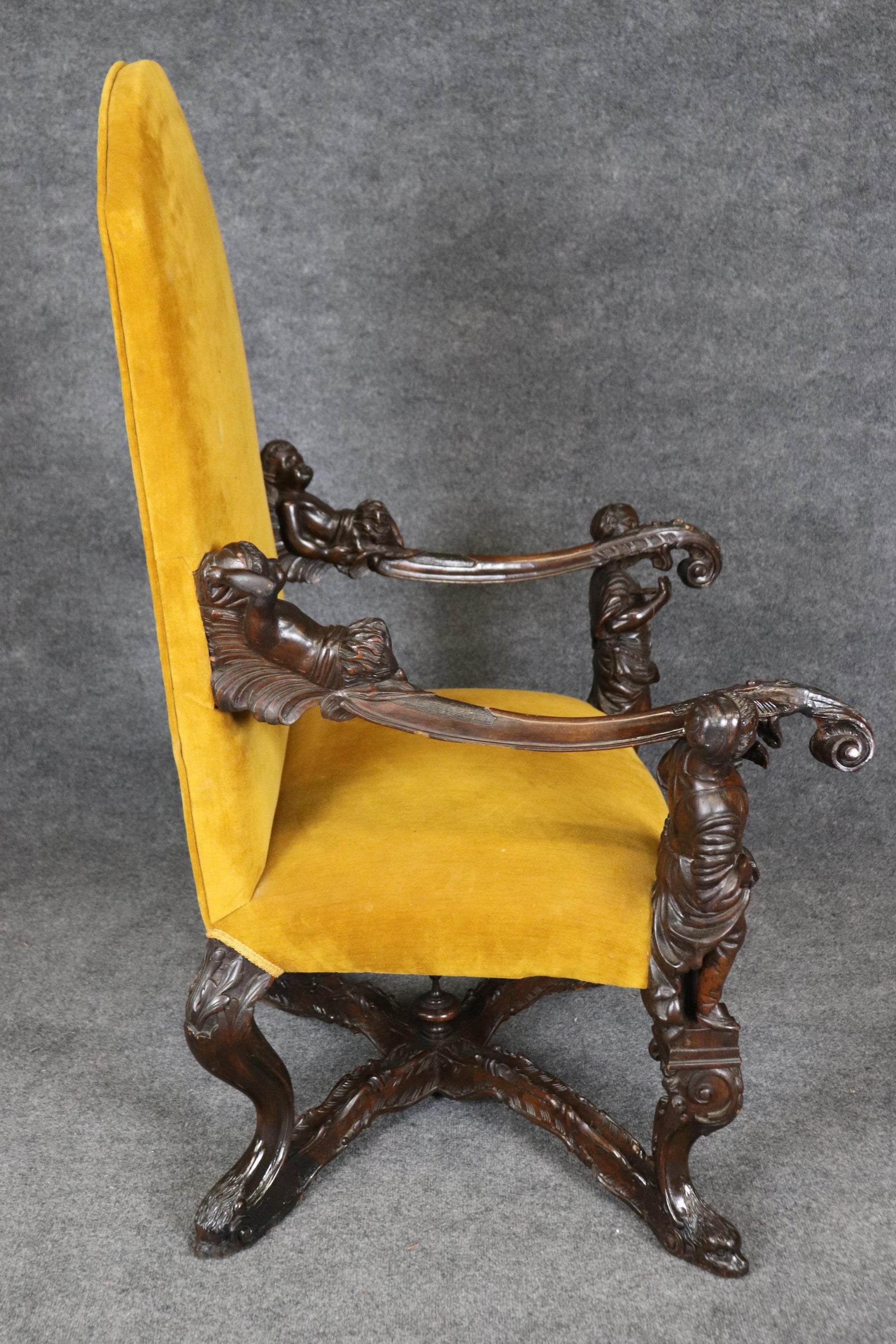 Antique 1920s era Figural Carved Mahogany Throne Chair Manner Andrea Brustolon