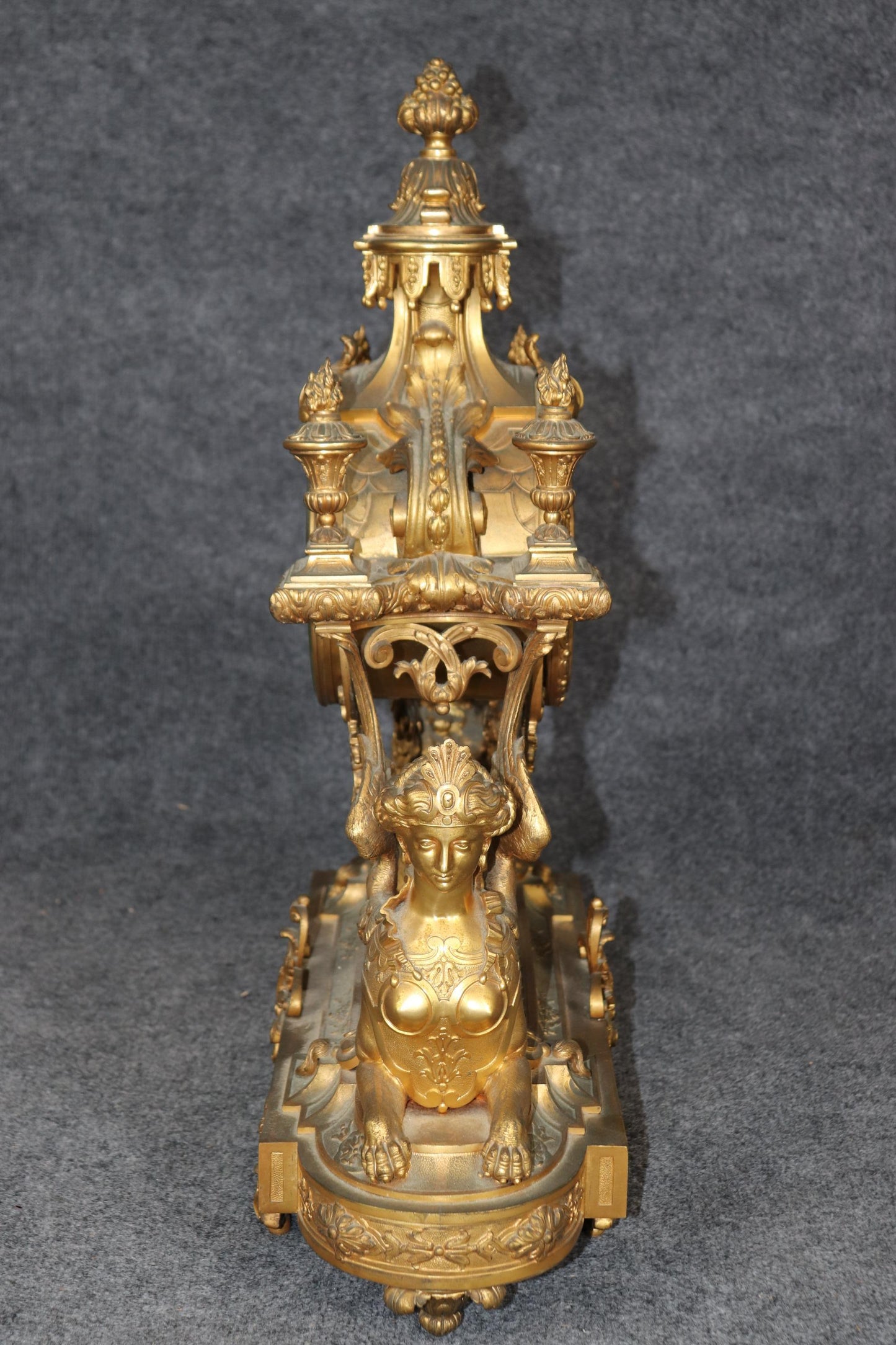 Fantastic Figural Maiden Sphinx 19th Century French Empire Clock Set