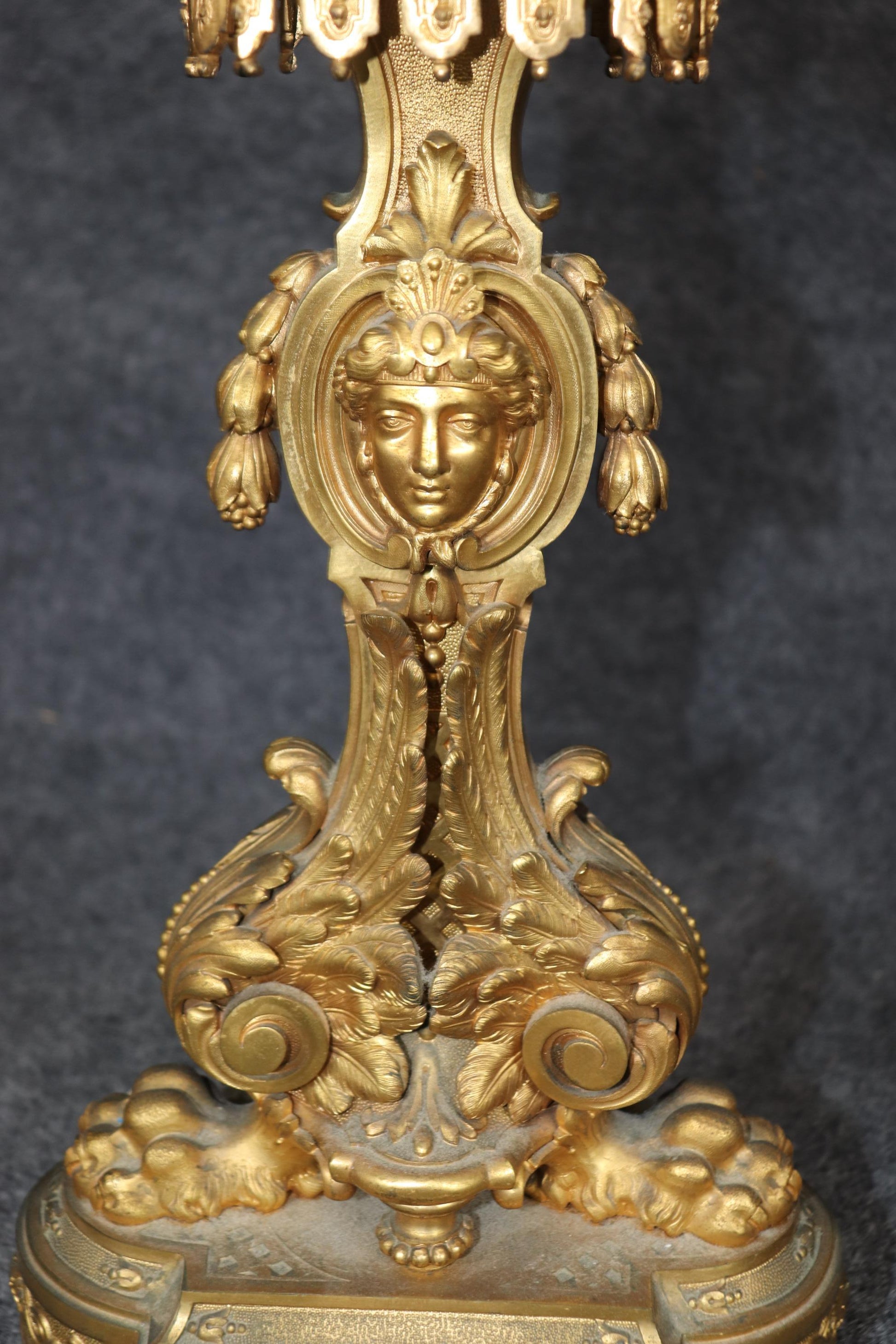 Fantastic Figural Maiden Sphinx 19th Century French Empire Clock Set