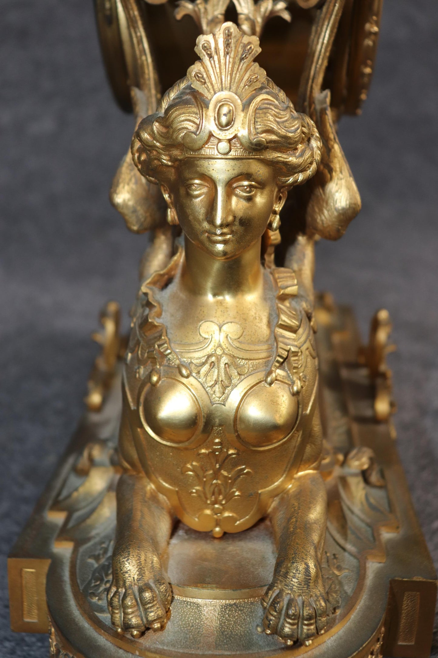 Fantastic Figural Maiden Sphinx 19th Century French Empire Clock Set