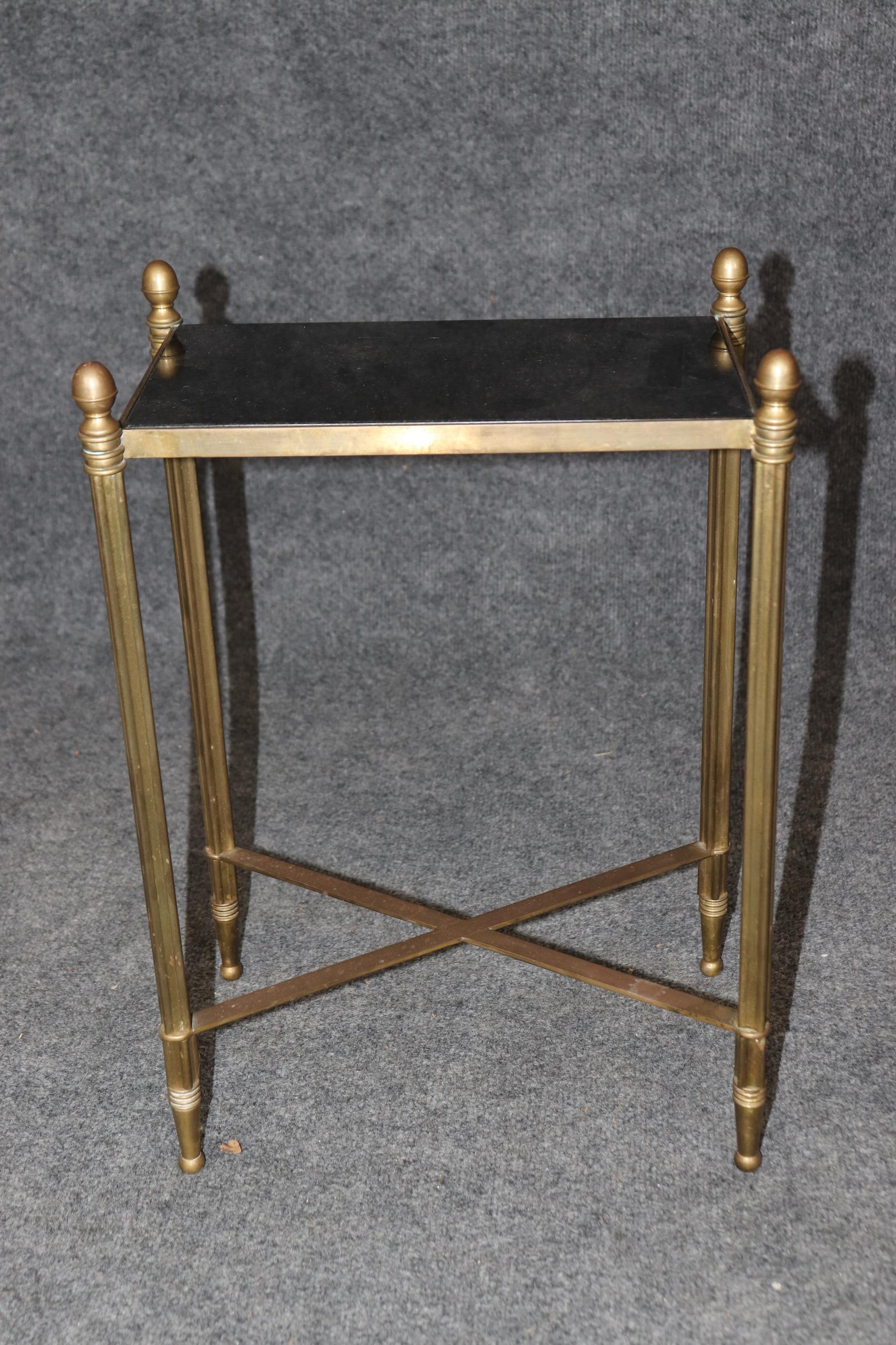 Petite Louis XVI Style Directoire Brass and Granite Top Occasional Accent Table