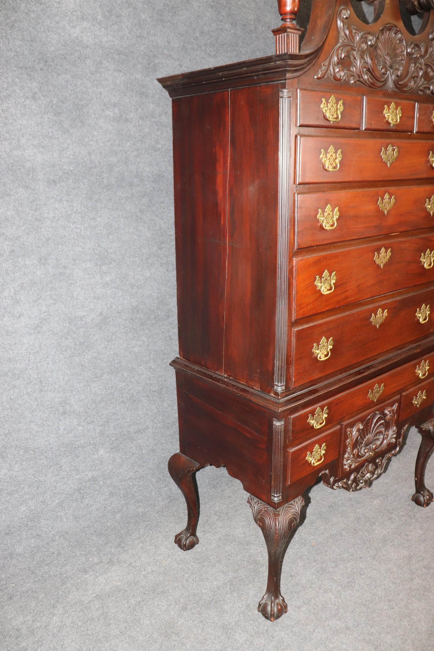 Centennial Antique 1870s Era Philadelphia Carved Mahogany Highboy with Shells