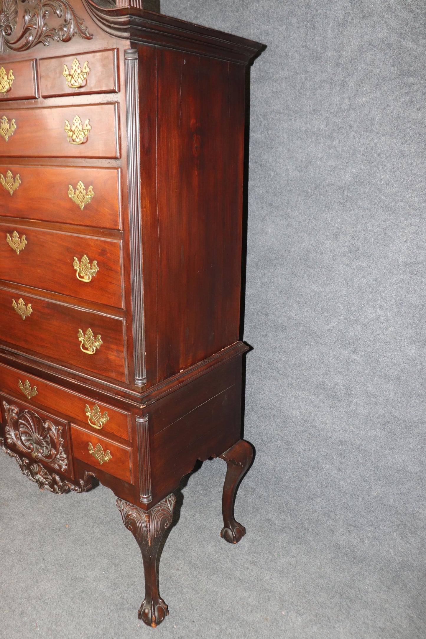 Centennial Antique 1870s Era Philadelphia Carved Mahogany Highboy with Shells