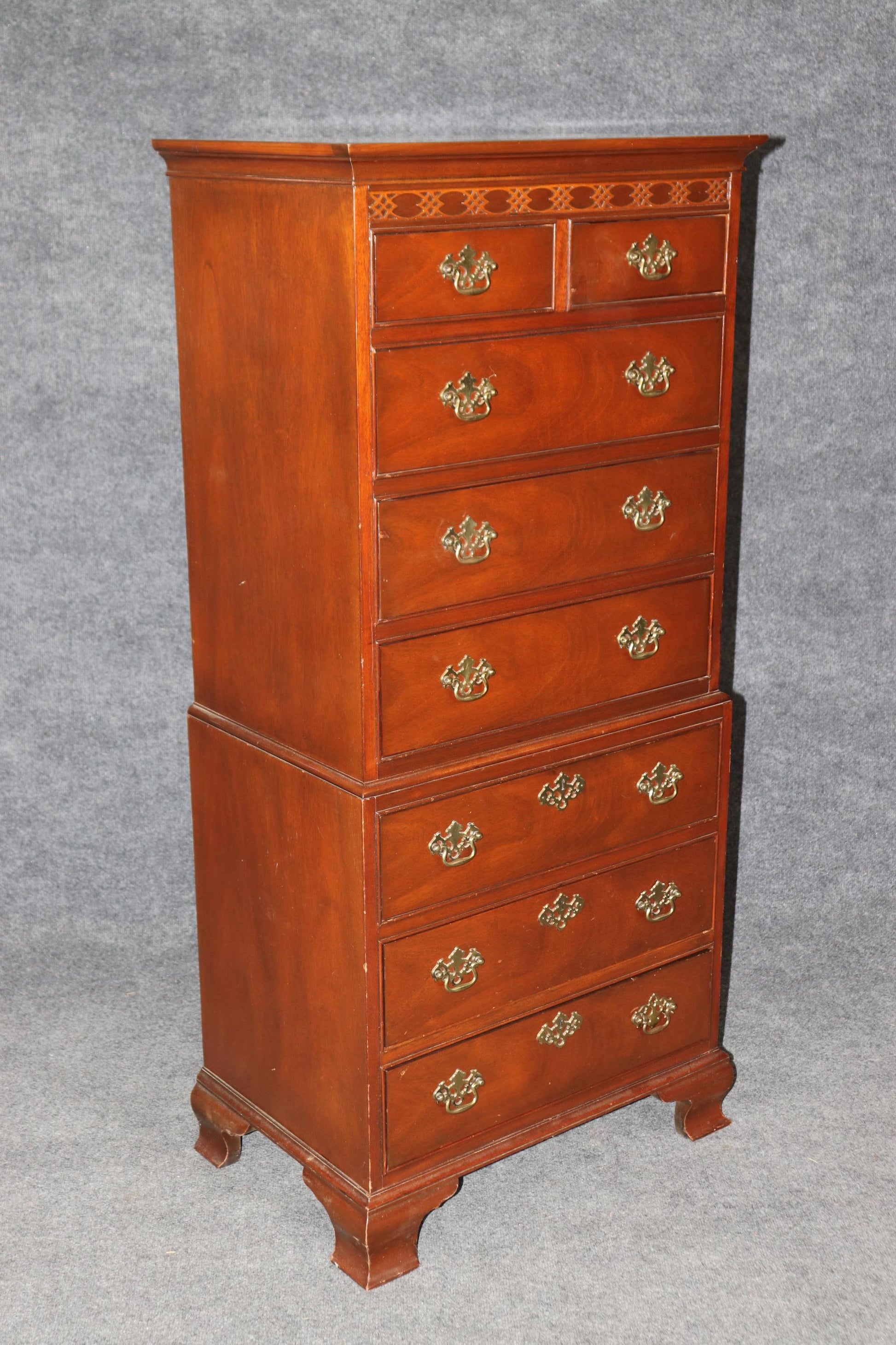 Fine Mahogany Baker 8 Drawer Lingerie Chest Chippendale Style