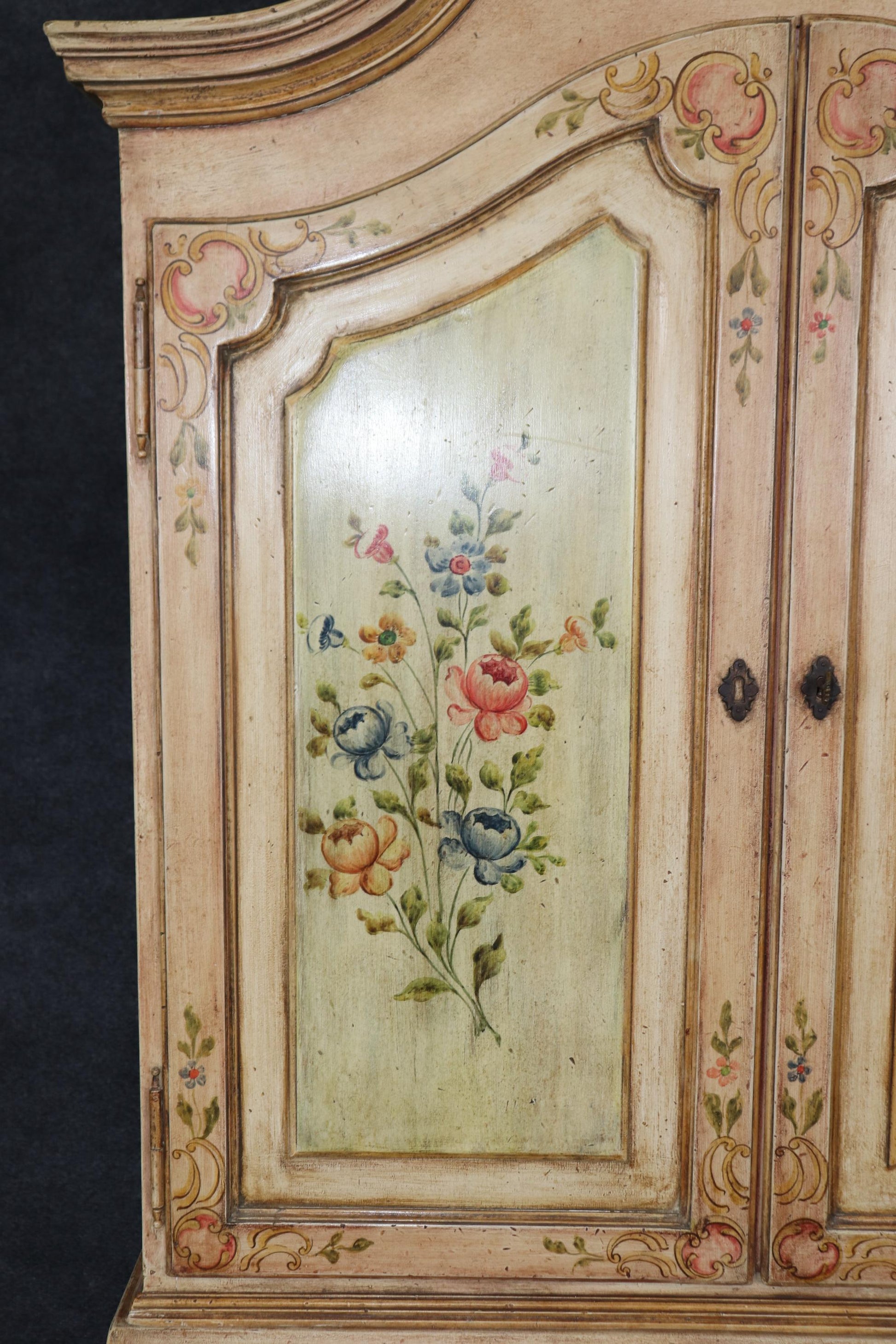 Italian Venetian Floral Paint Decorated Antique Distressed Secretary Desk