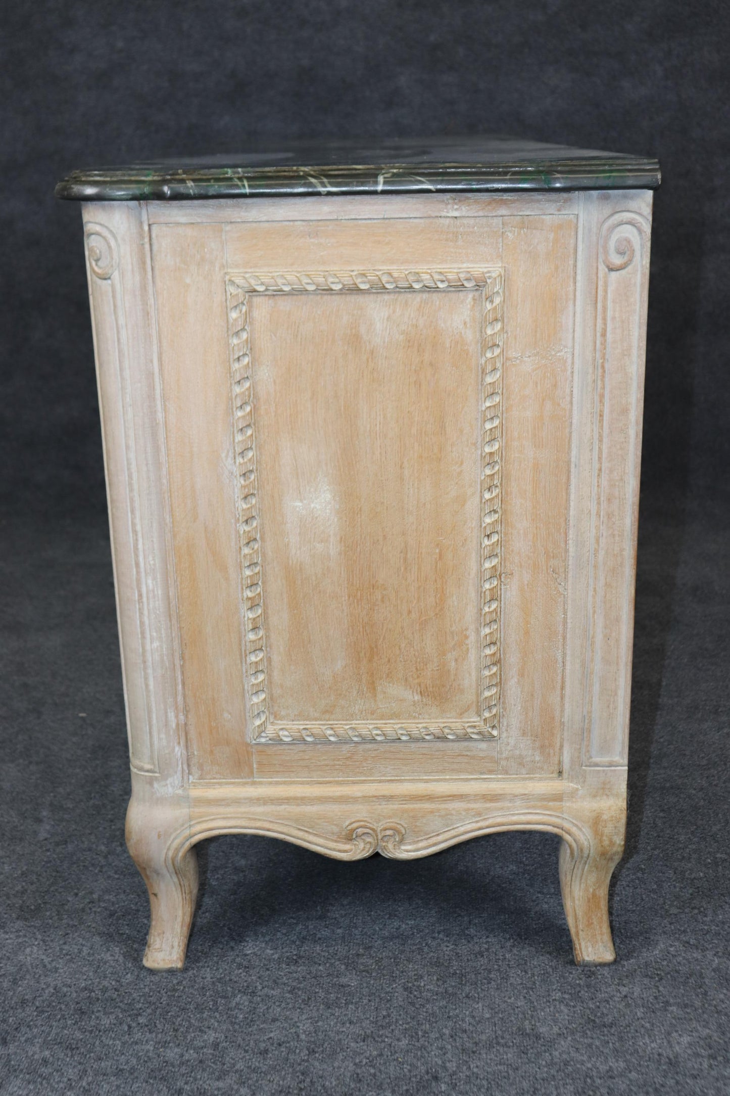 French White-Washed Carved Walnut Louis XV Style Faux Marble Commode Dresser