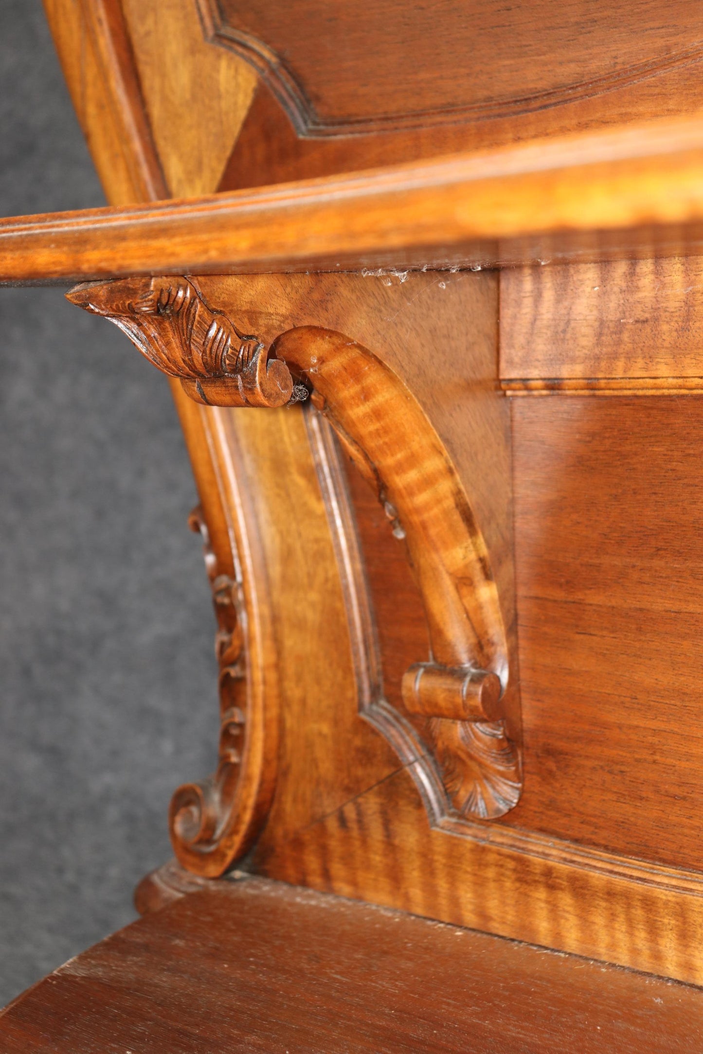 Superb Carved Walnut Marble Top French Two Tier Open Buffet Console Table