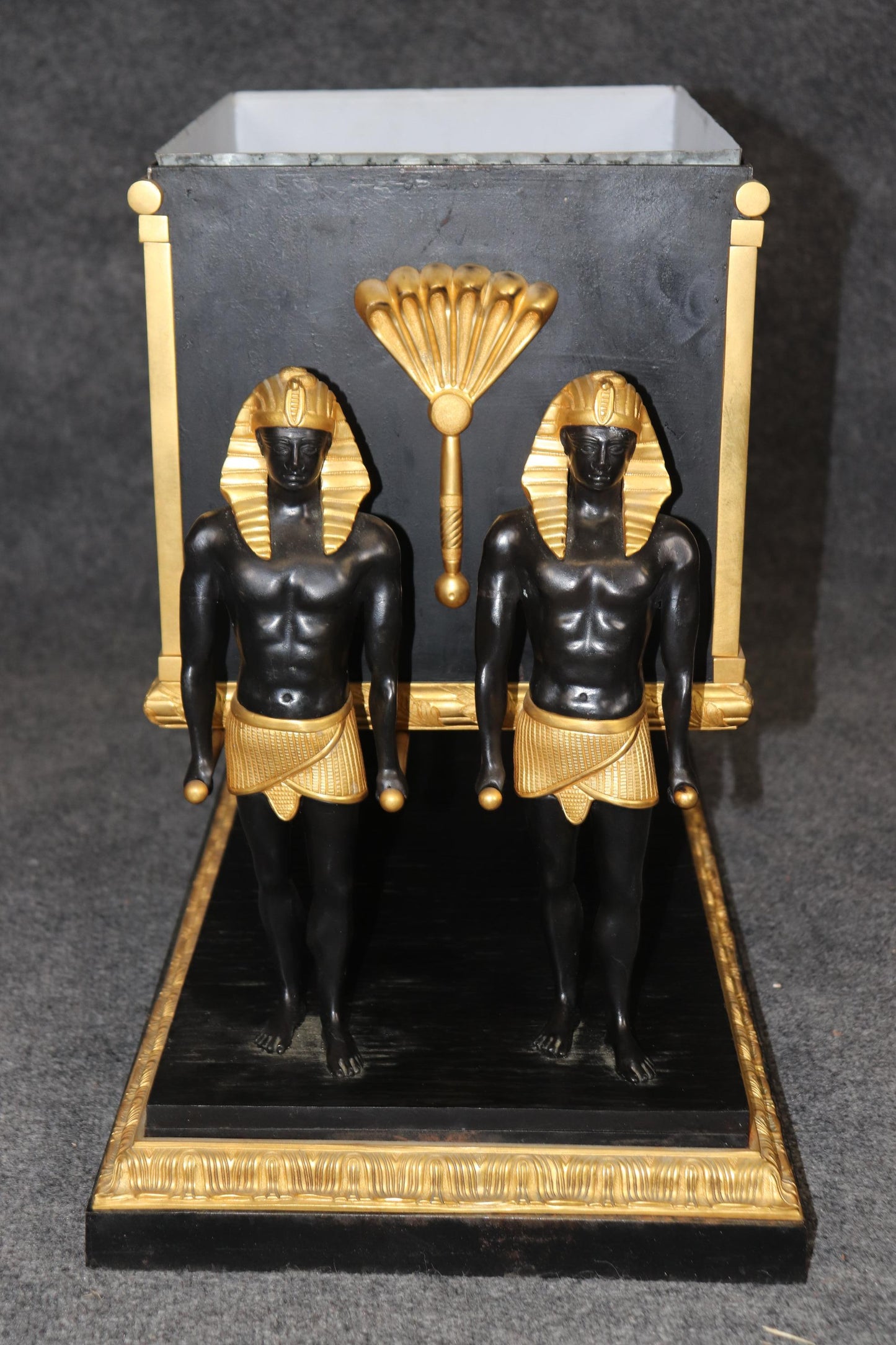 French Egyptian Revival Ebonized Gilt Metal Figural Planter Circa 1950s