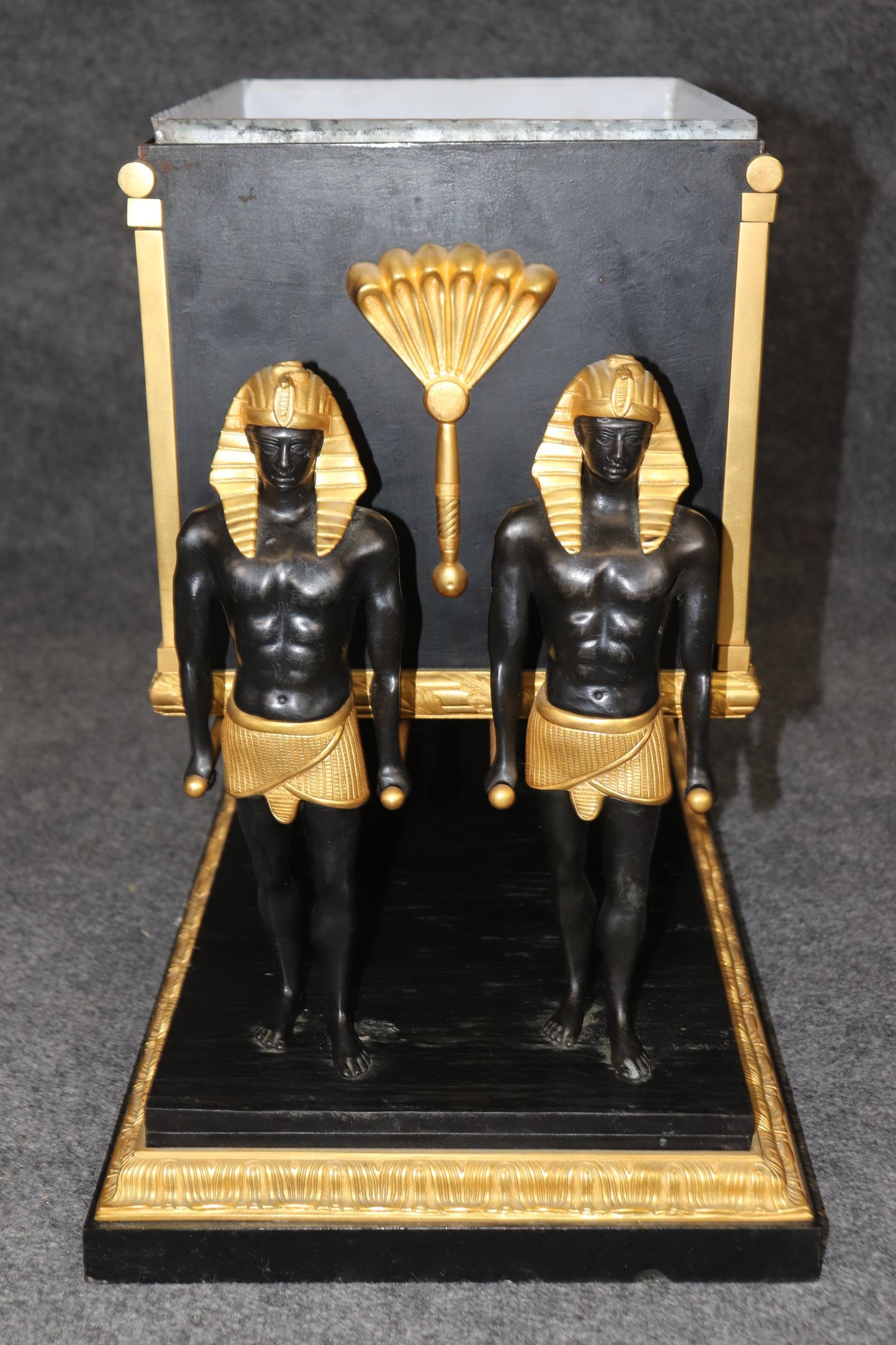 French Egyptian Revival Ebonized Gilt Metal Figural Planter Circa 1950s