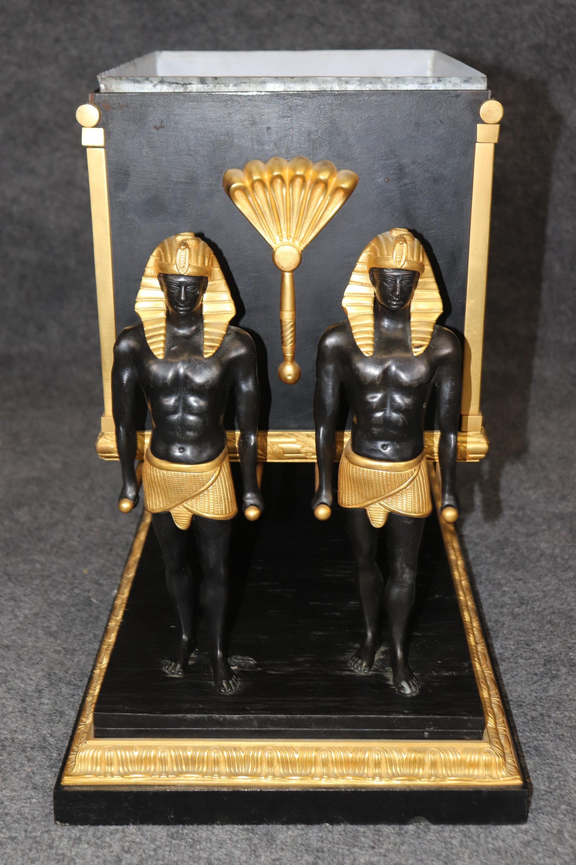 French Egyptian Revival Ebonized Gilt Metal Figural Planter Circa 1950s