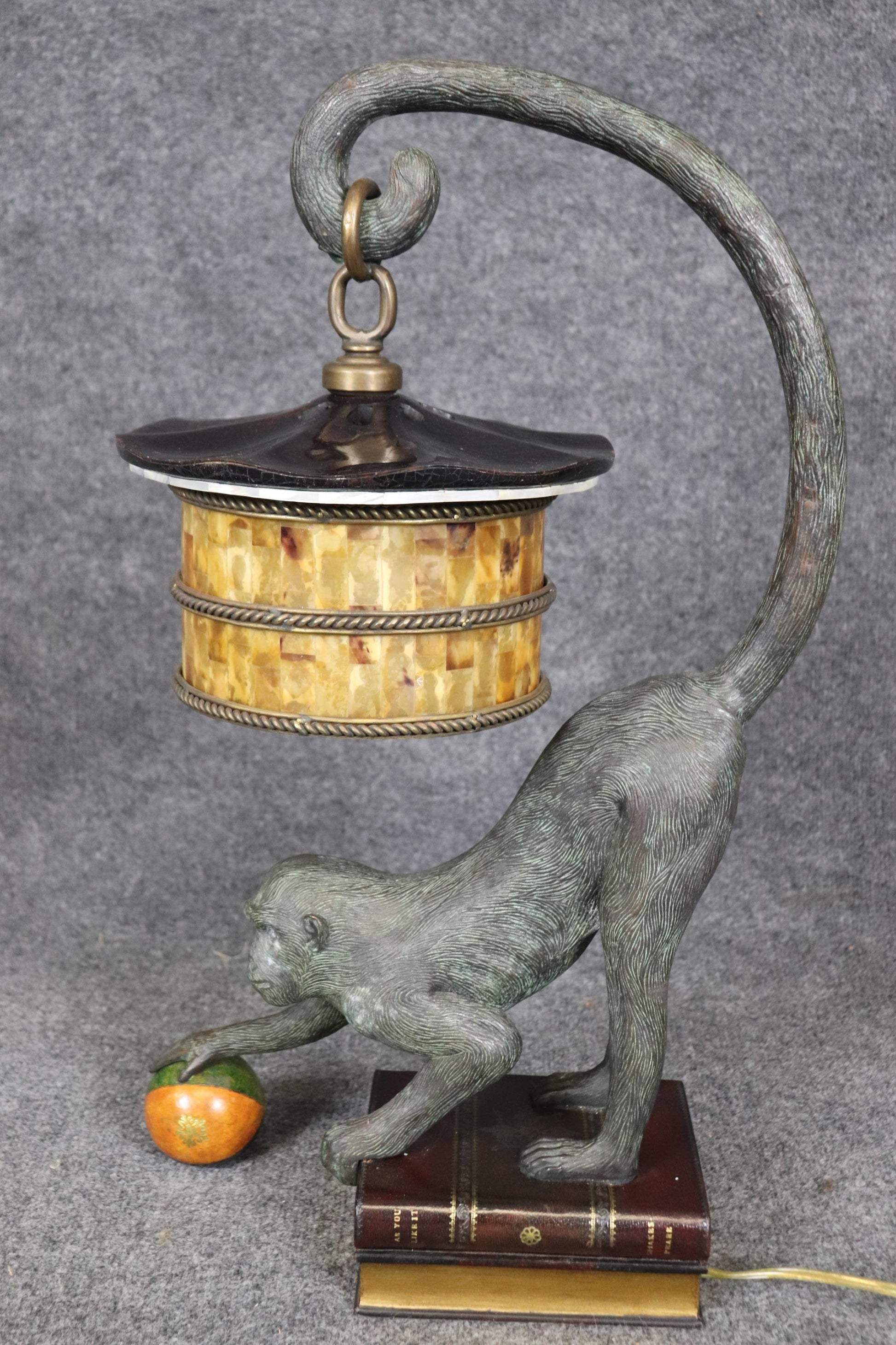 Whimsical Sculptural Maitland Smith Monkey Playing on a Book Lamp