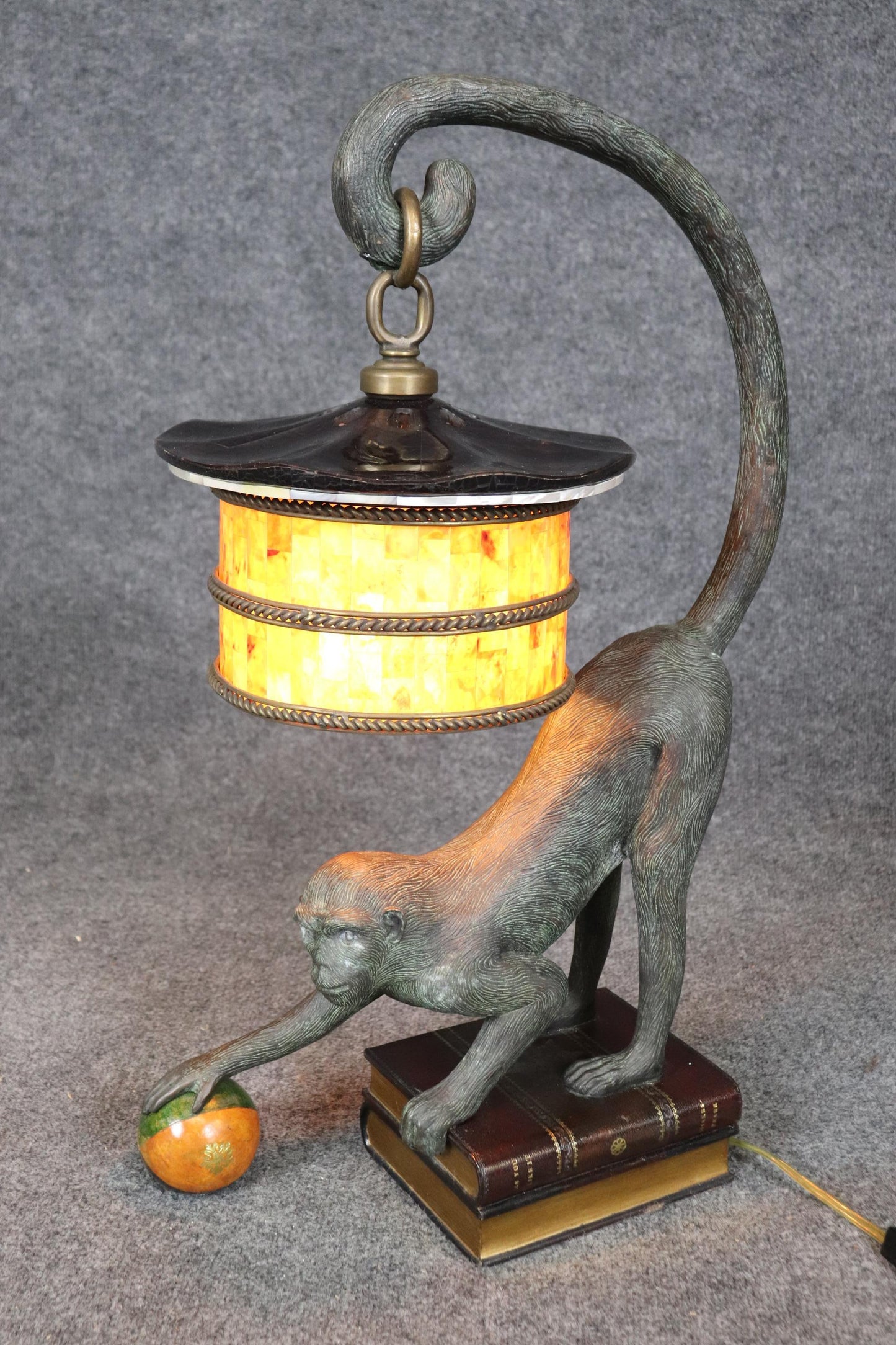 Whimsical Sculptural Maitland Smith Monkey Playing on a Book Lamp