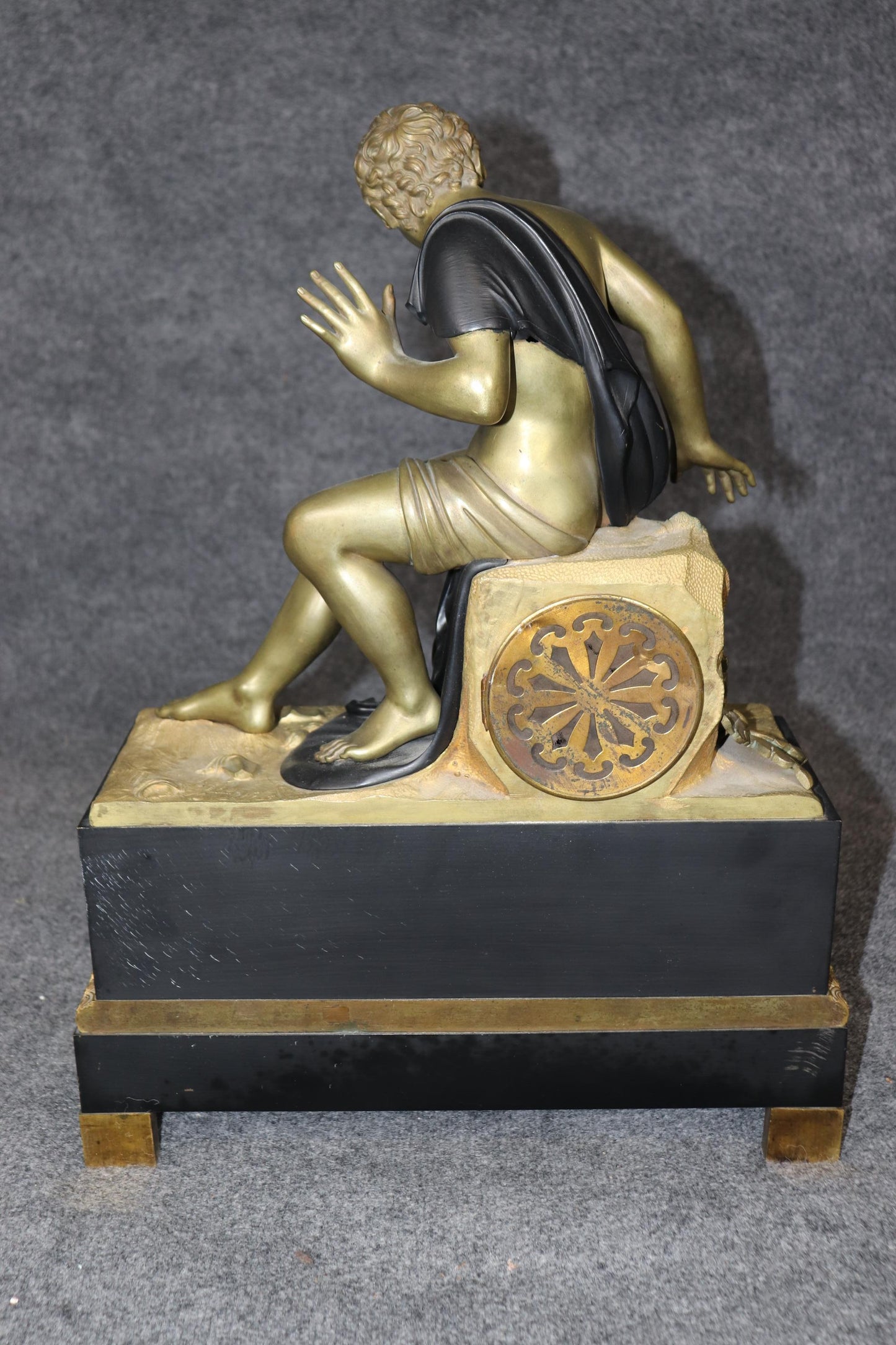 Superb Quality Bronze Ebonized French Empire Ormulu Mounted Figural Clock