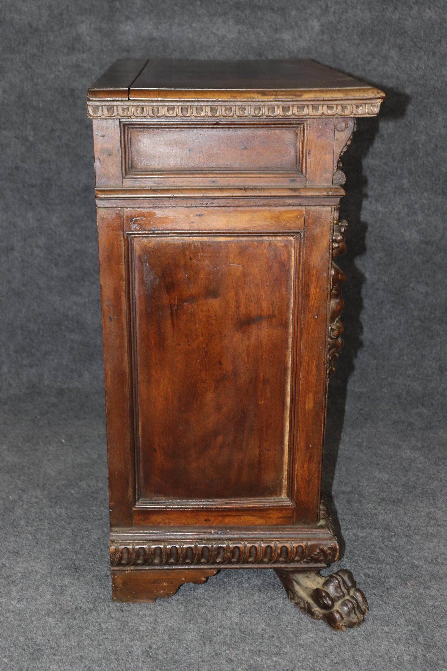 Fine Quality 18th Century Walnut Italian Carved Figural Side Cabinet Commode