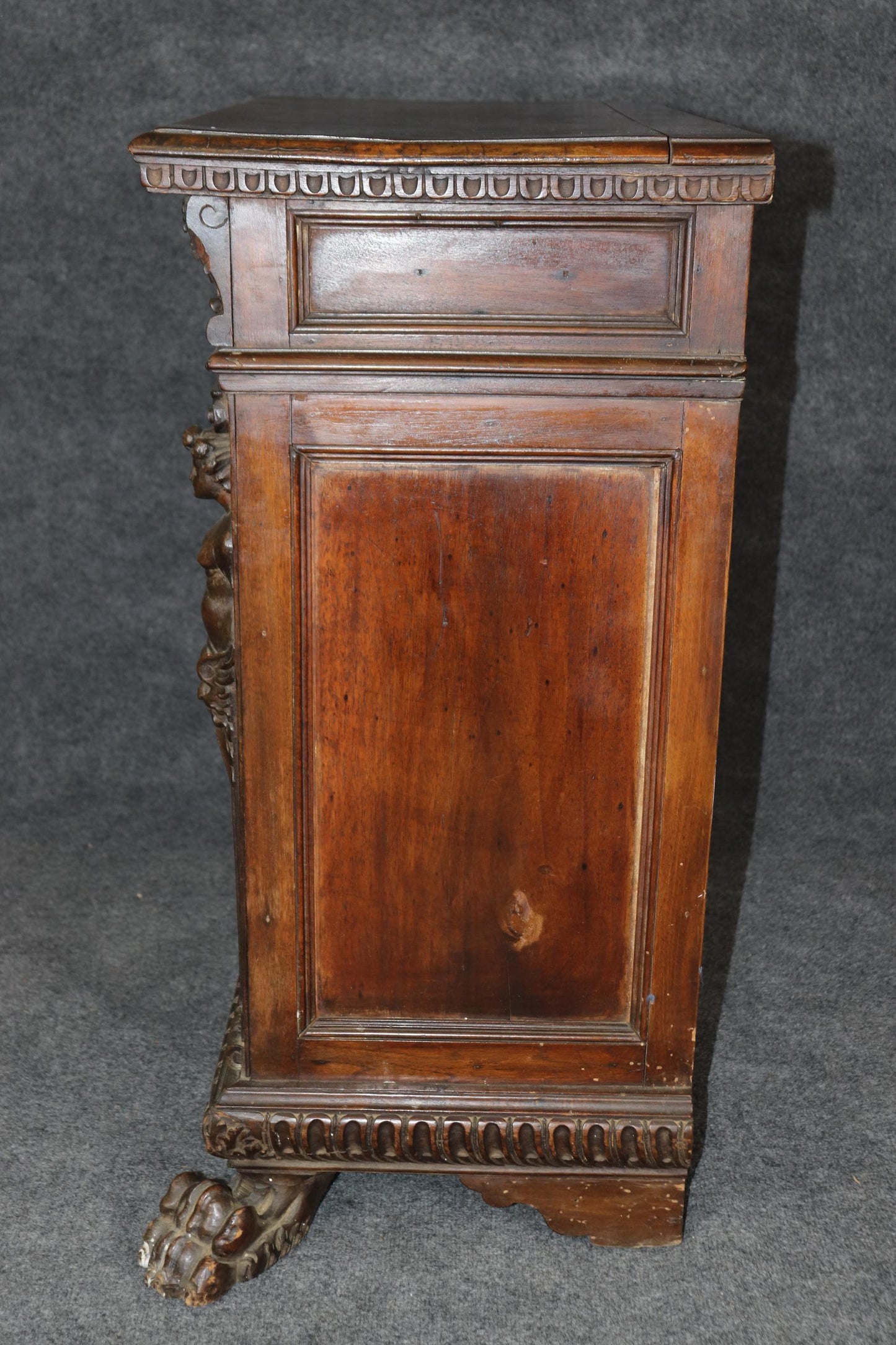 Fine Quality 18th Century Walnut Italian Carved Figural Side Cabinet Commode