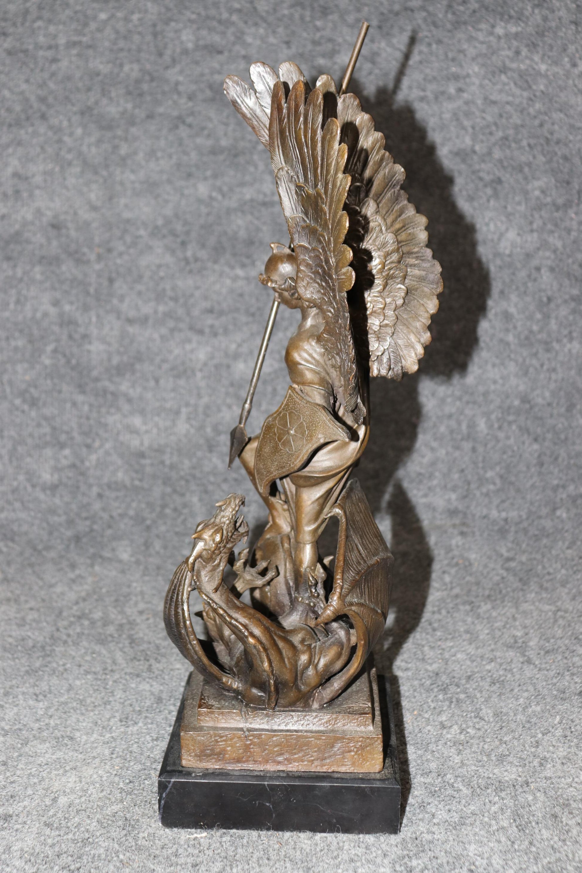 Late 20th Century Neoclassical Bronze Sculpture of Saint George Slaying Dragon