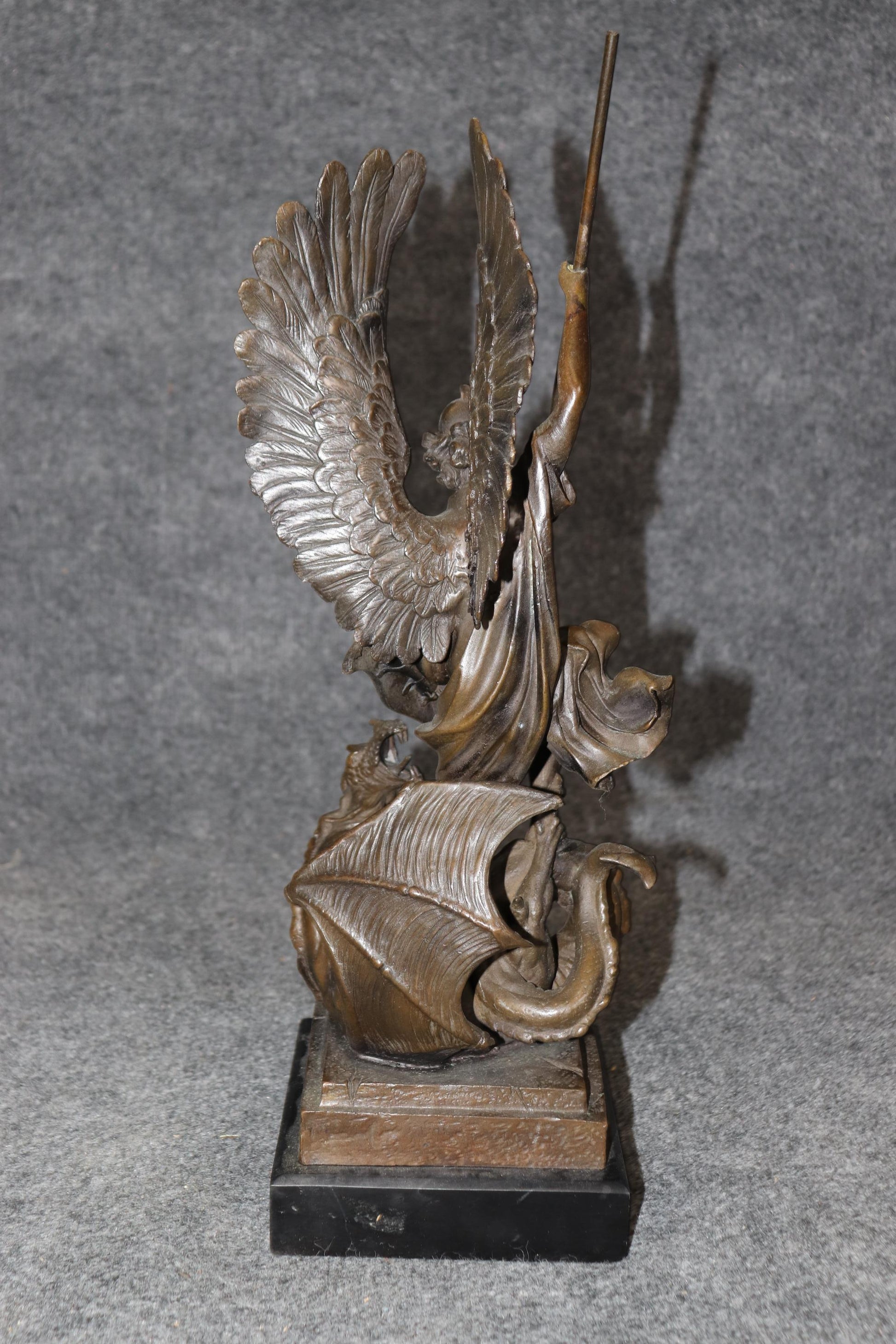 Late 20th Century Neoclassical Bronze Sculpture of Saint George Slaying Dragon