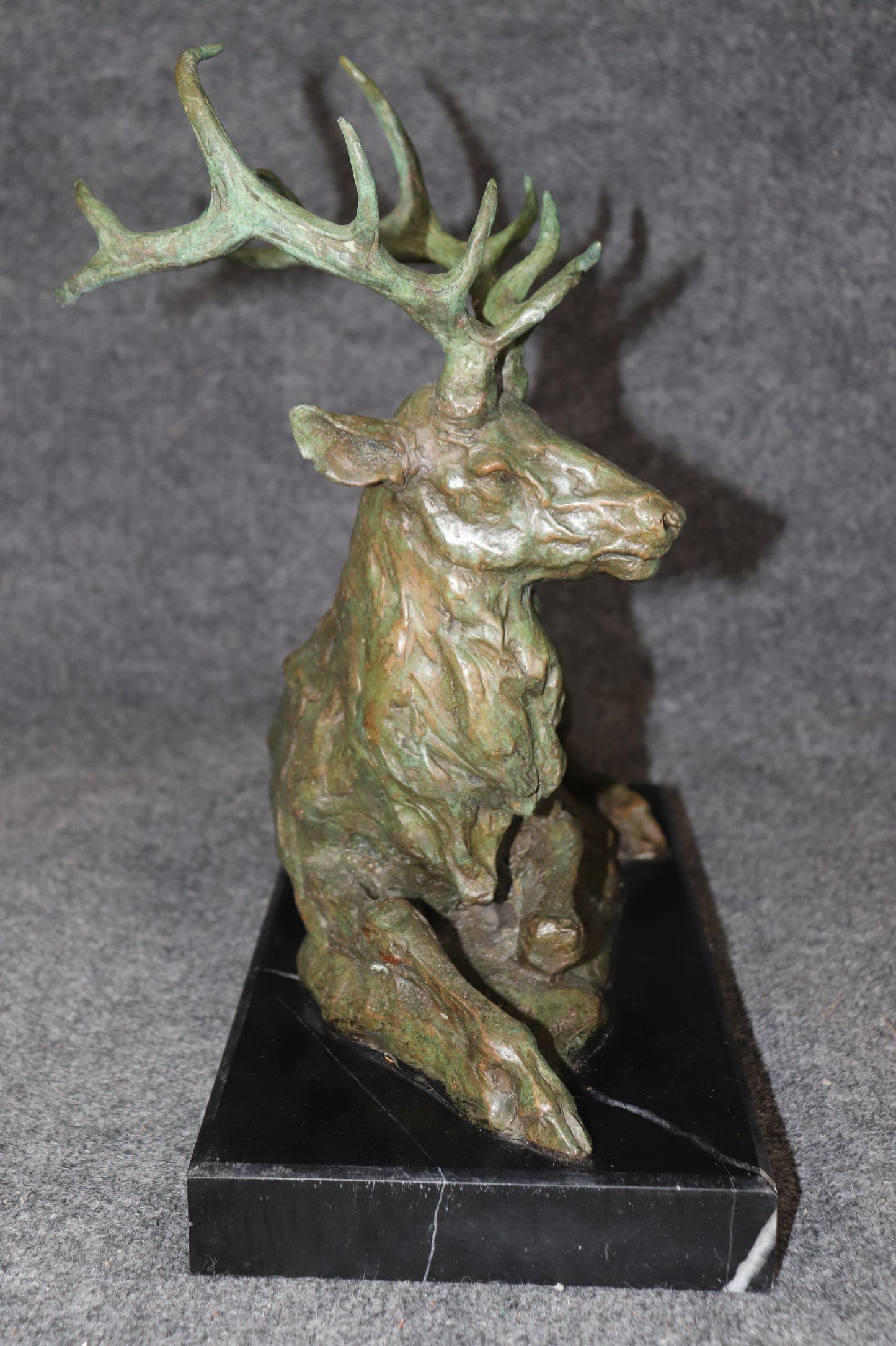 Signed Bronze Statue of Deer with Antlers Manner of Francois Cartier