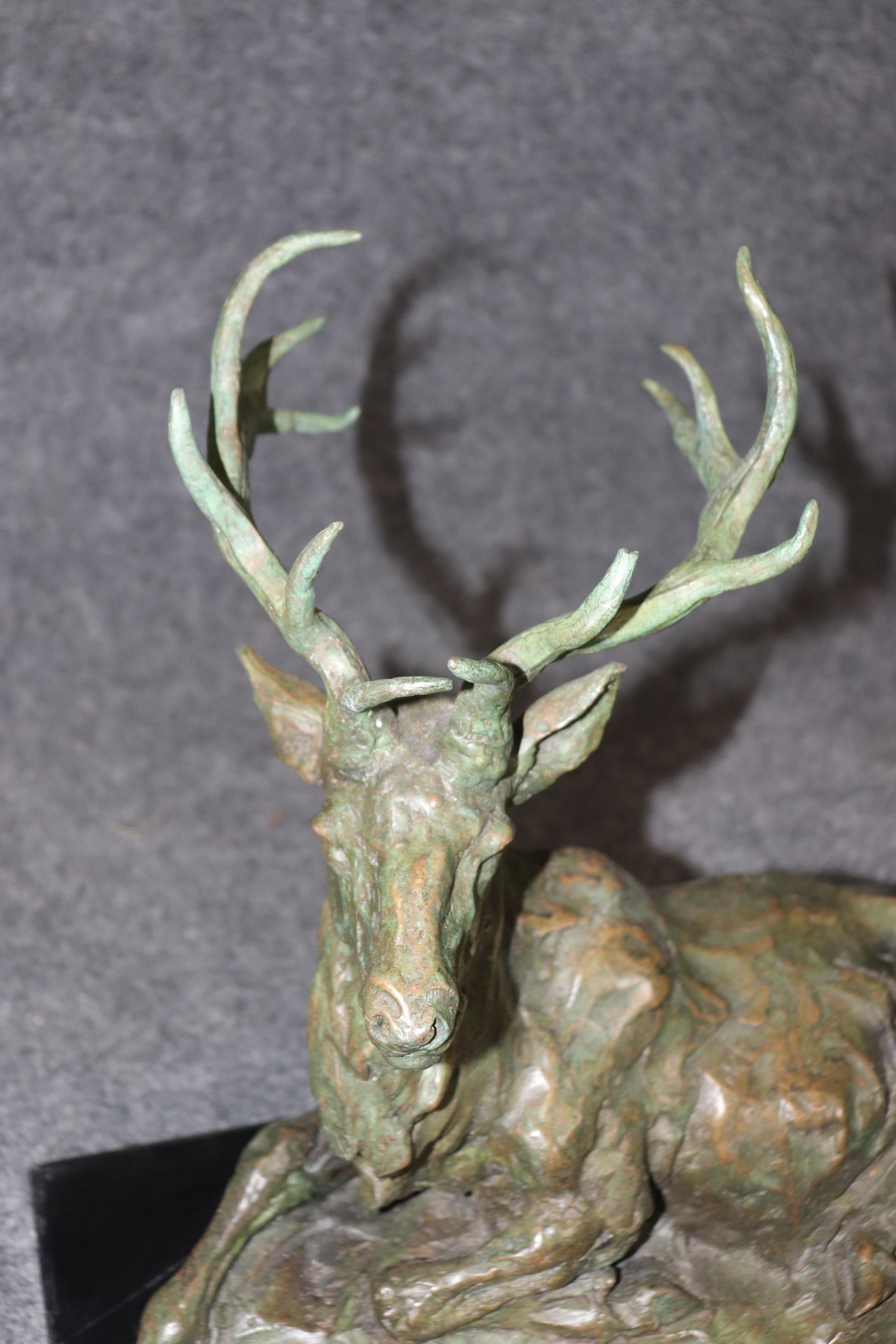 Signed Bronze Statue of Deer with Antlers Manner of Francois Cartier