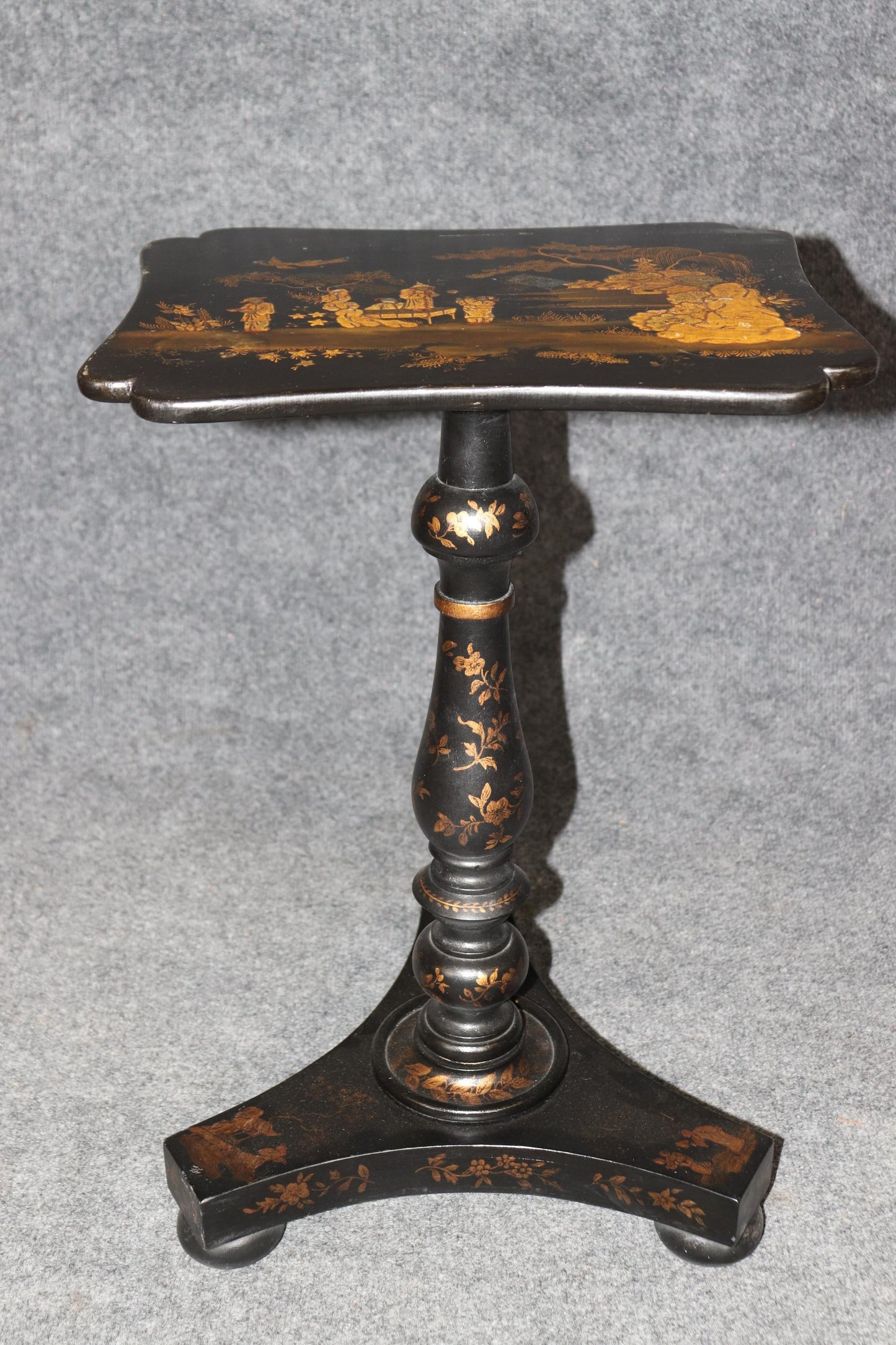 Pair of Black Lacquered George III Style English Chinoiserie End Tables