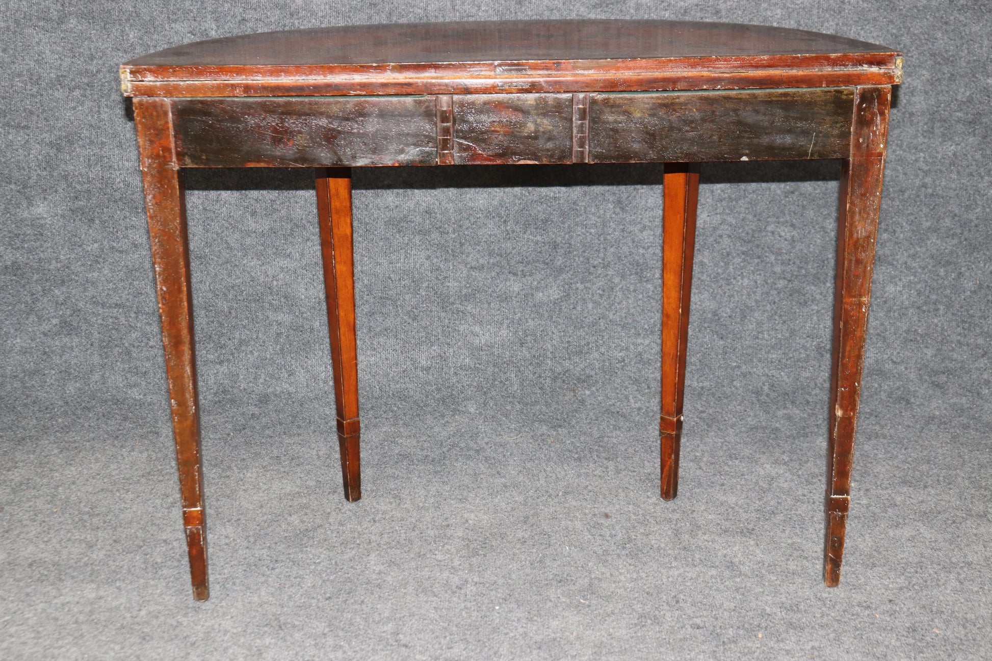 19th century English Adams Style Paint Decorated Leather Top Demilune Table