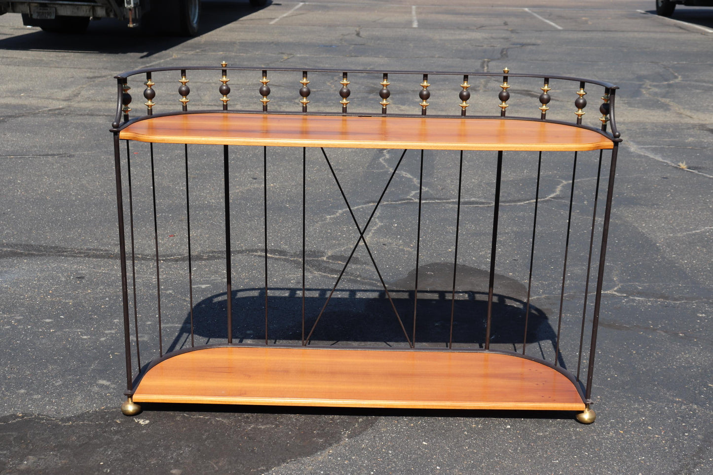 Unique French Directoire Style Ebonized Iron and Brass Walnut Console Table