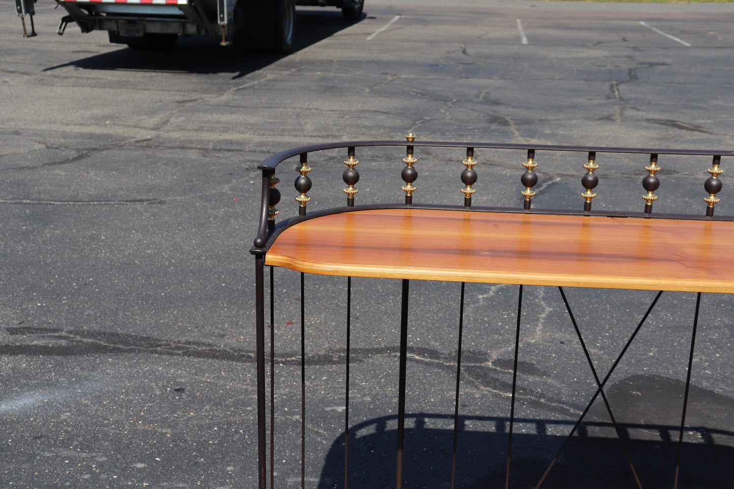 Unique French Directoire Style Ebonized Iron and Brass Walnut Console Table