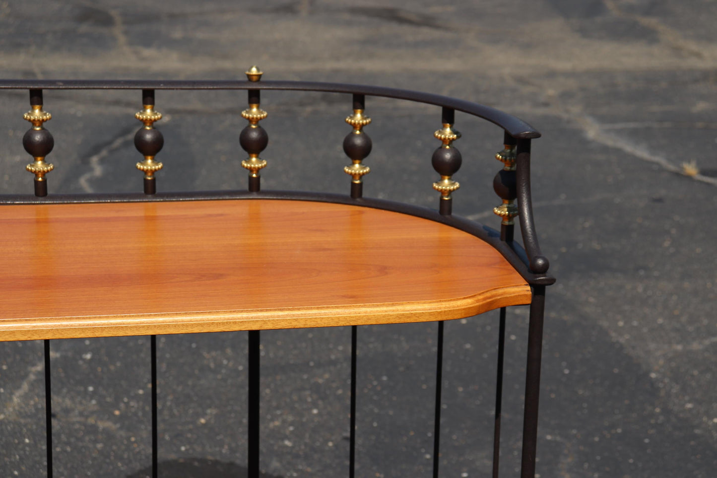 Unique French Directoire Style Ebonized Iron and Brass Walnut Console Table