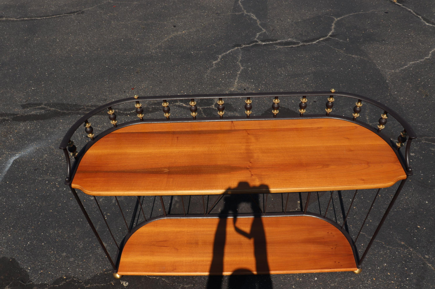 Unique French Directoire Style Ebonized Iron and Brass Walnut Console Table