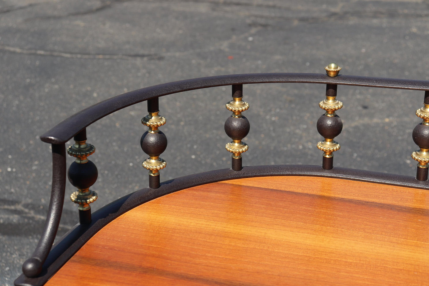 Unique French Directoire Style Ebonized Iron and Brass Walnut Console Table