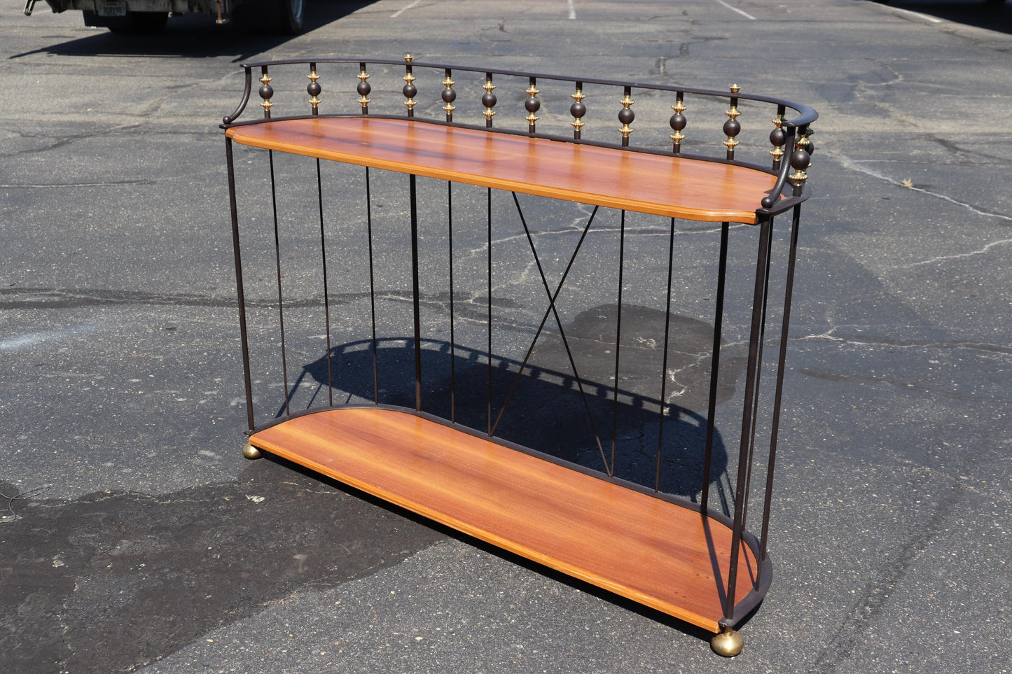 Unique French Directoire Style Ebonized Iron and Brass Walnut Console Table