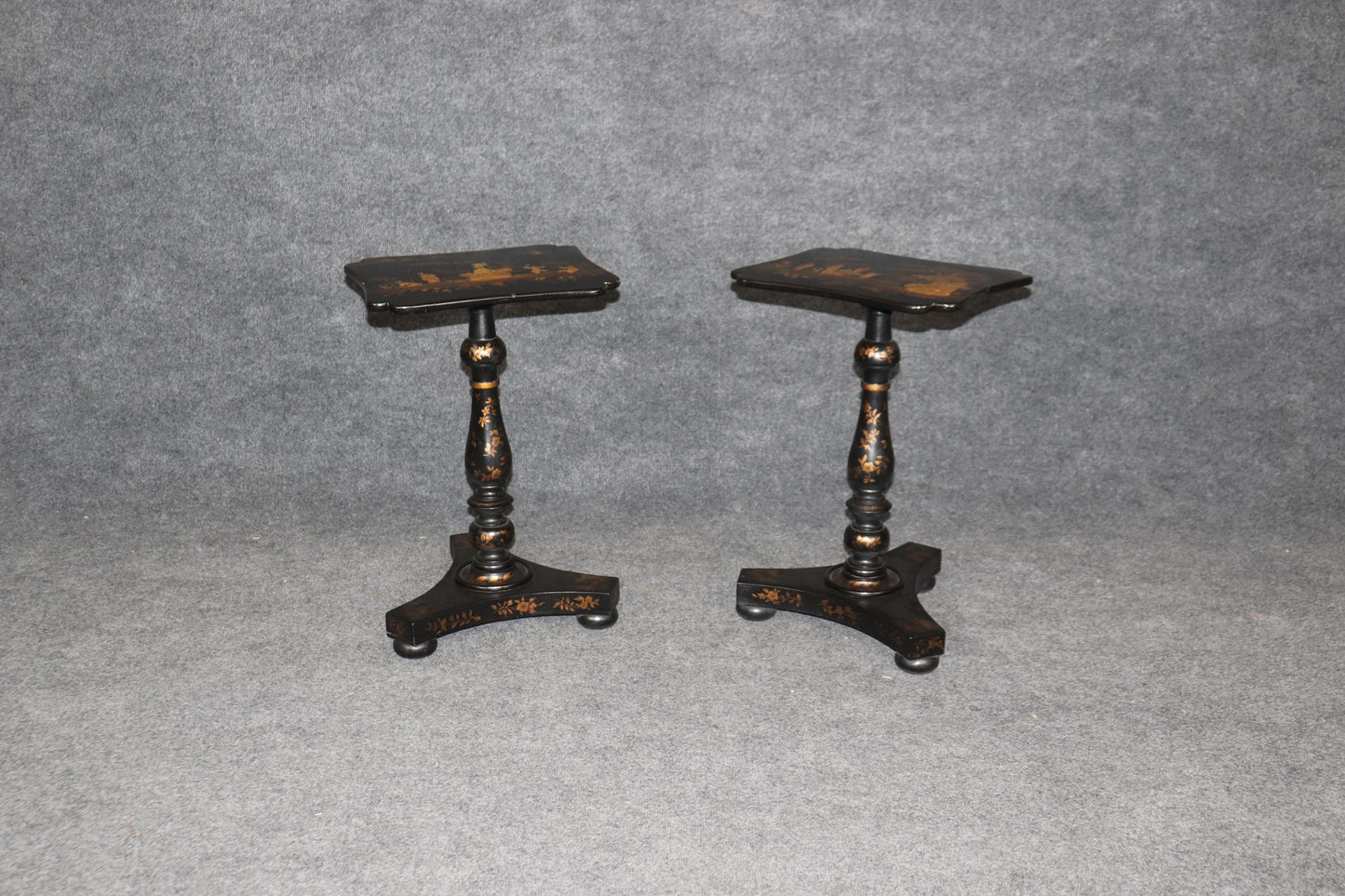 Pair of Black Lacquered George III Style English Chinoiserie End Tables