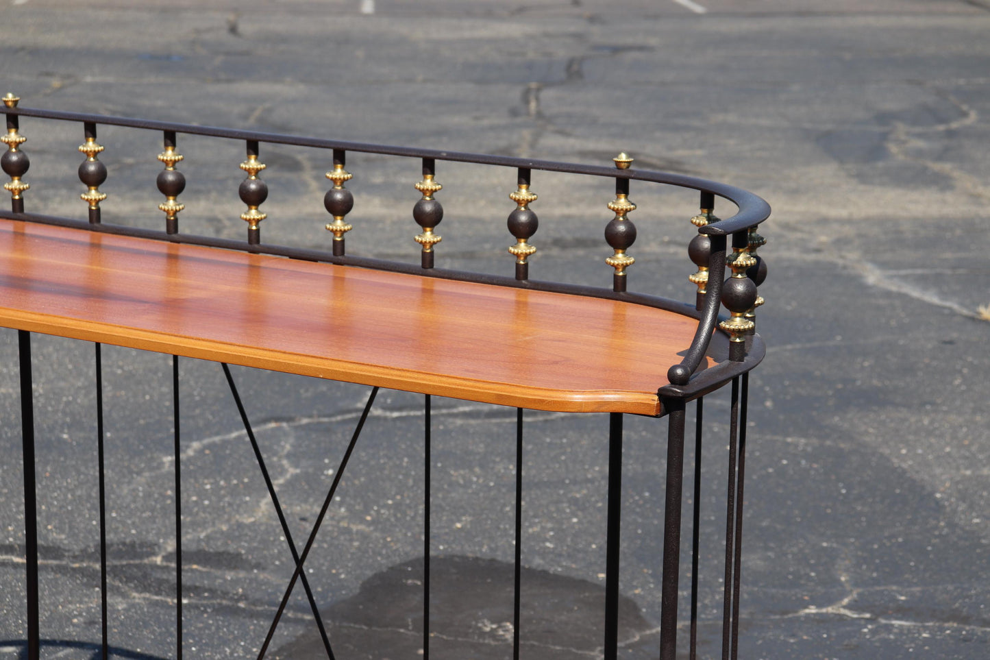 Unique French Directoire Style Ebonized Iron and Brass Walnut Console Table