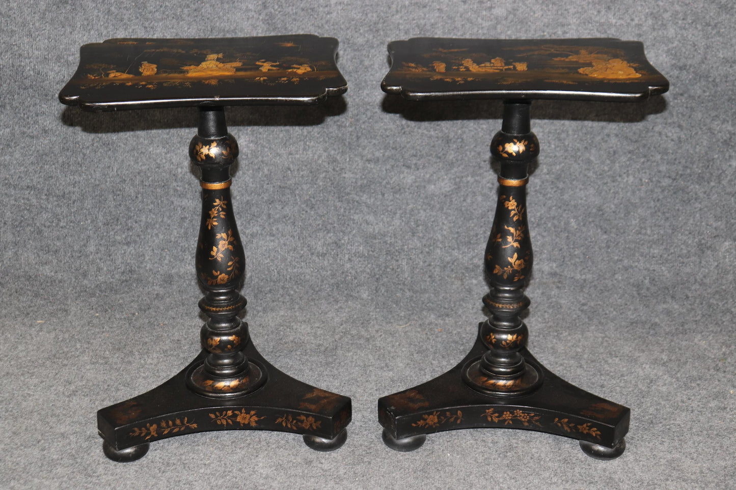 Pair of Black Lacquered George III Style English Chinoiserie End Tables