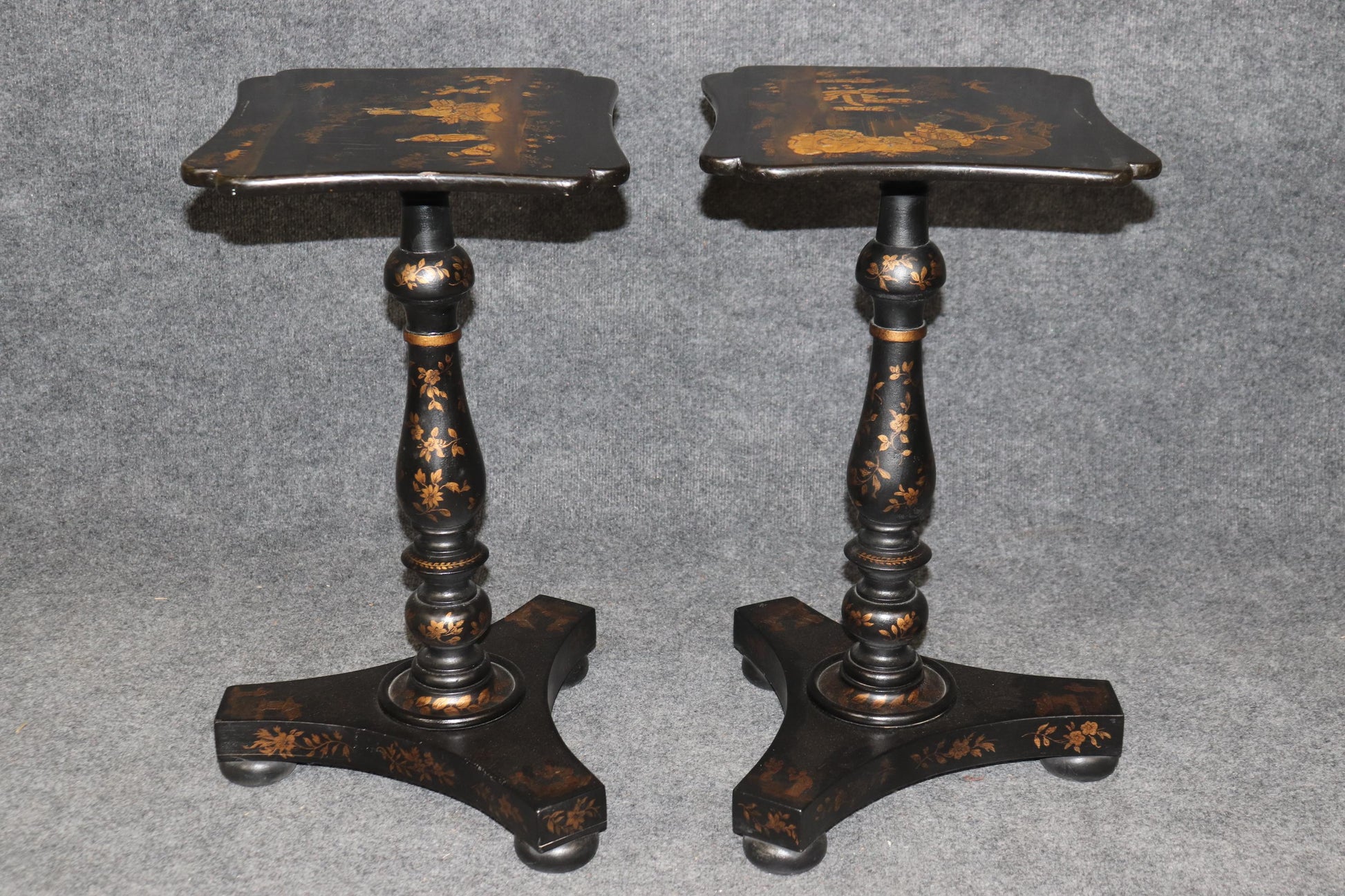 Pair of Black Lacquered George III Style English Chinoiserie End Tables