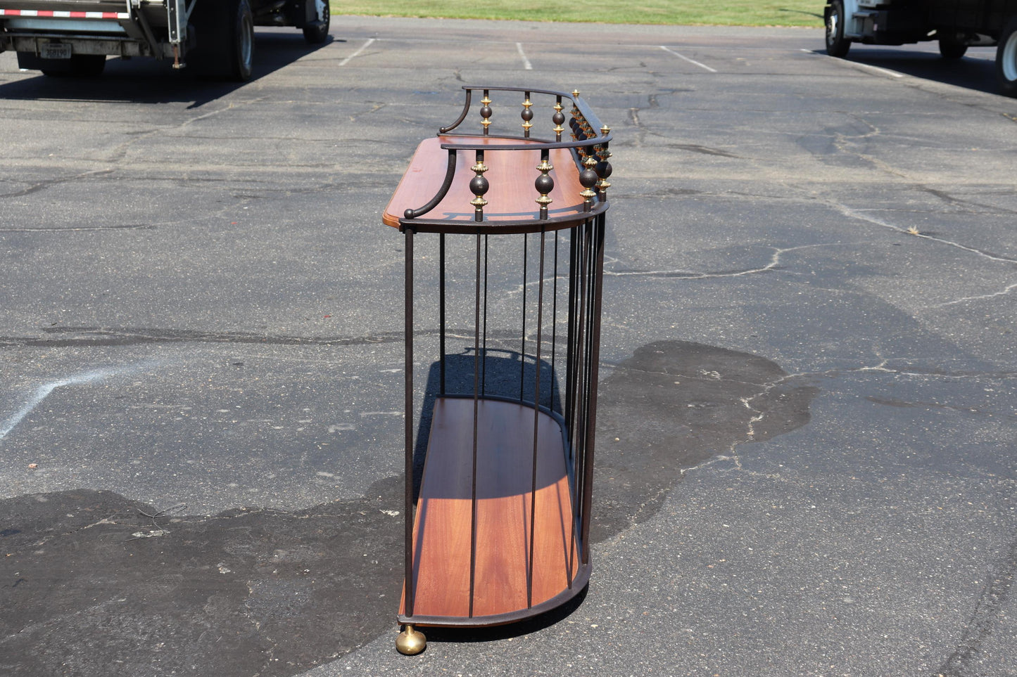 Unique French Directoire Style Ebonized Iron and Brass Walnut Console Table