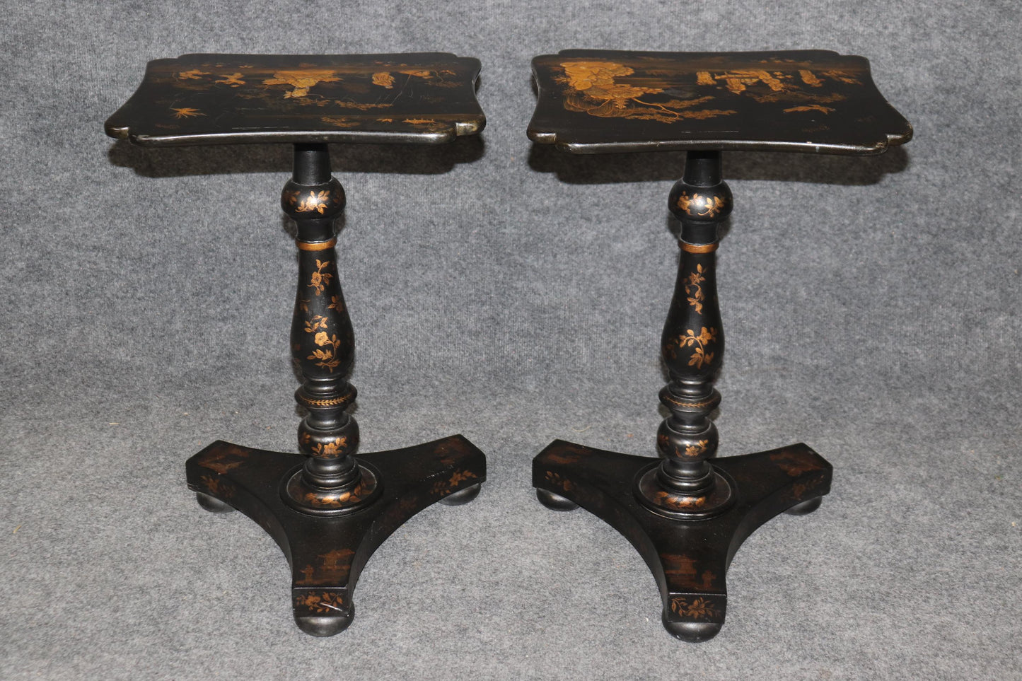 Pair of Black Lacquered George III Style English Chinoiserie End Tables