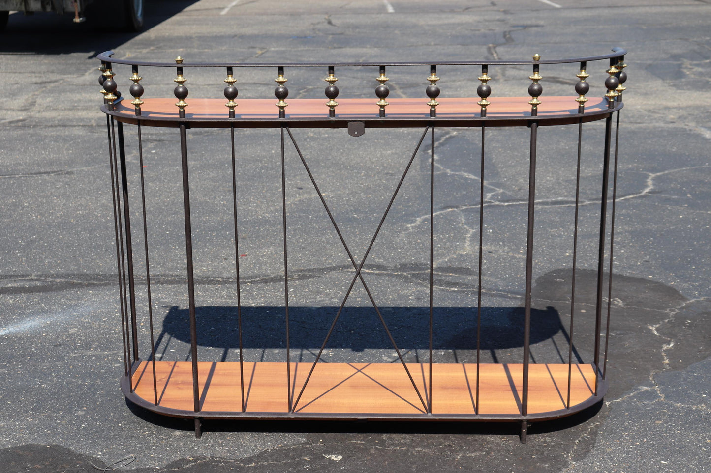 Unique French Directoire Style Ebonized Iron and Brass Walnut Console Table